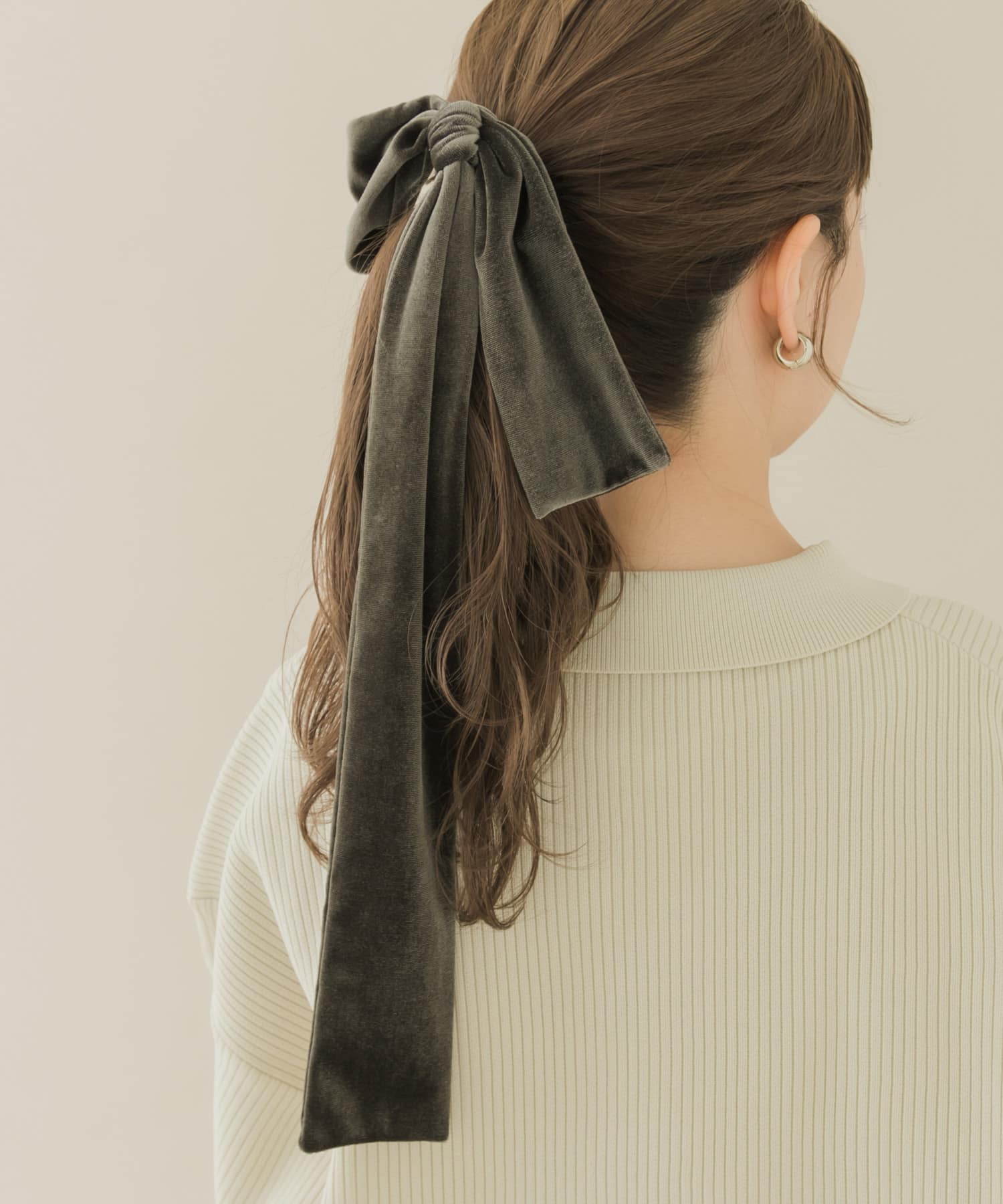 『WEB/一部店舗限定』ベロアビッグリボンヘアカフセット KHK -