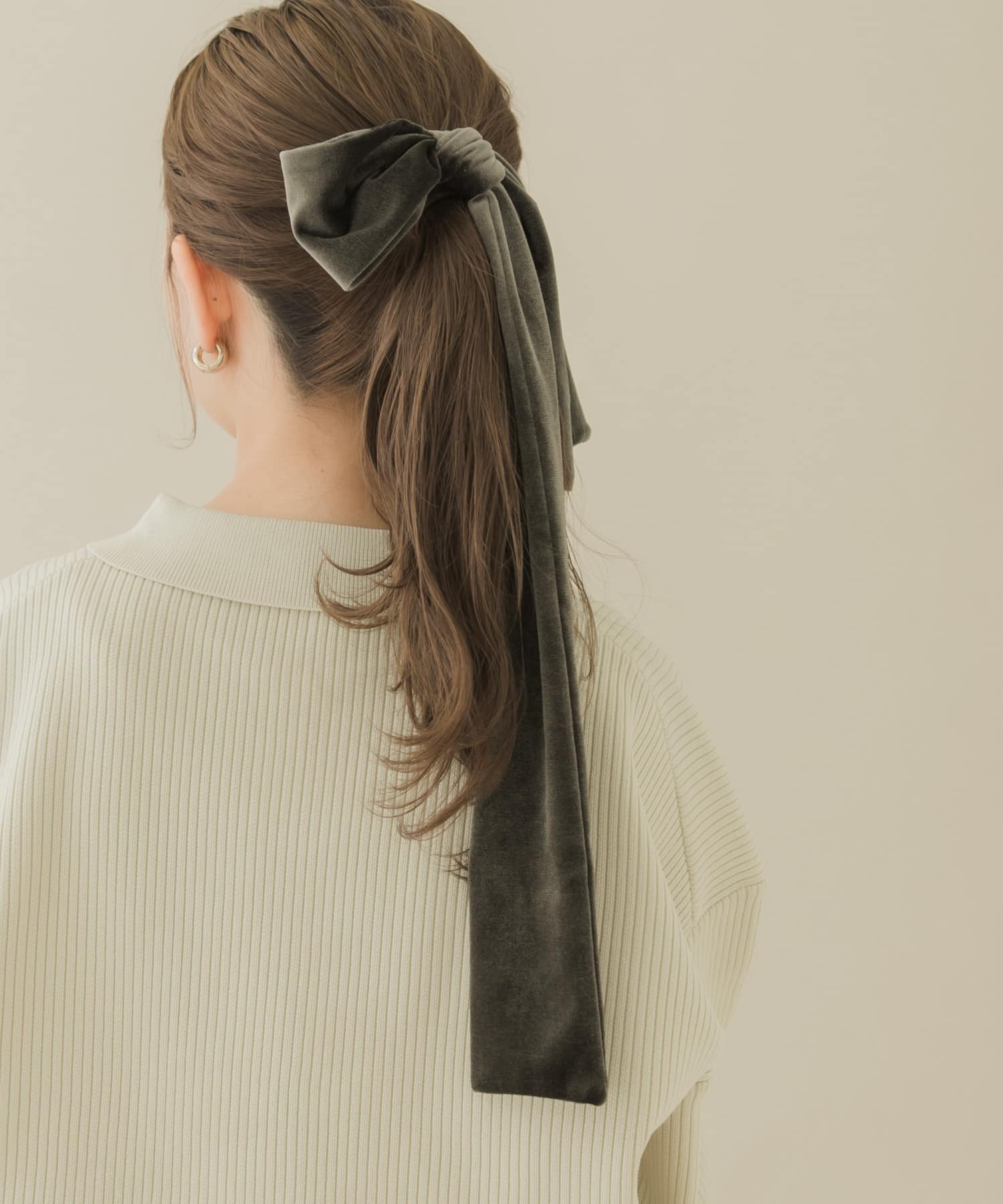 『WEB/一部店舗限定』ベロアビッグリボンヘアカフセット KHK -