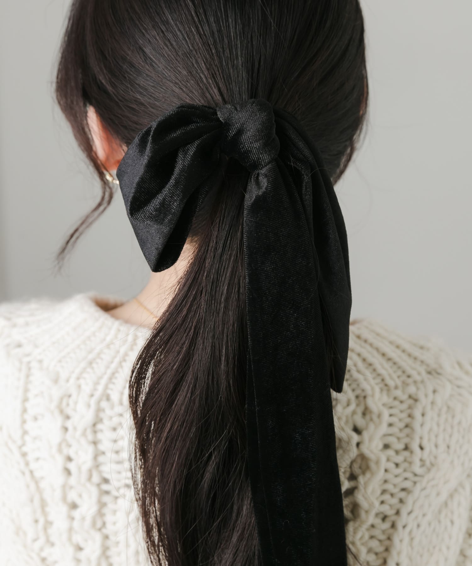 『WEB/一部店舗限定』ベロアビッグリボンヘアカフセット BLK -