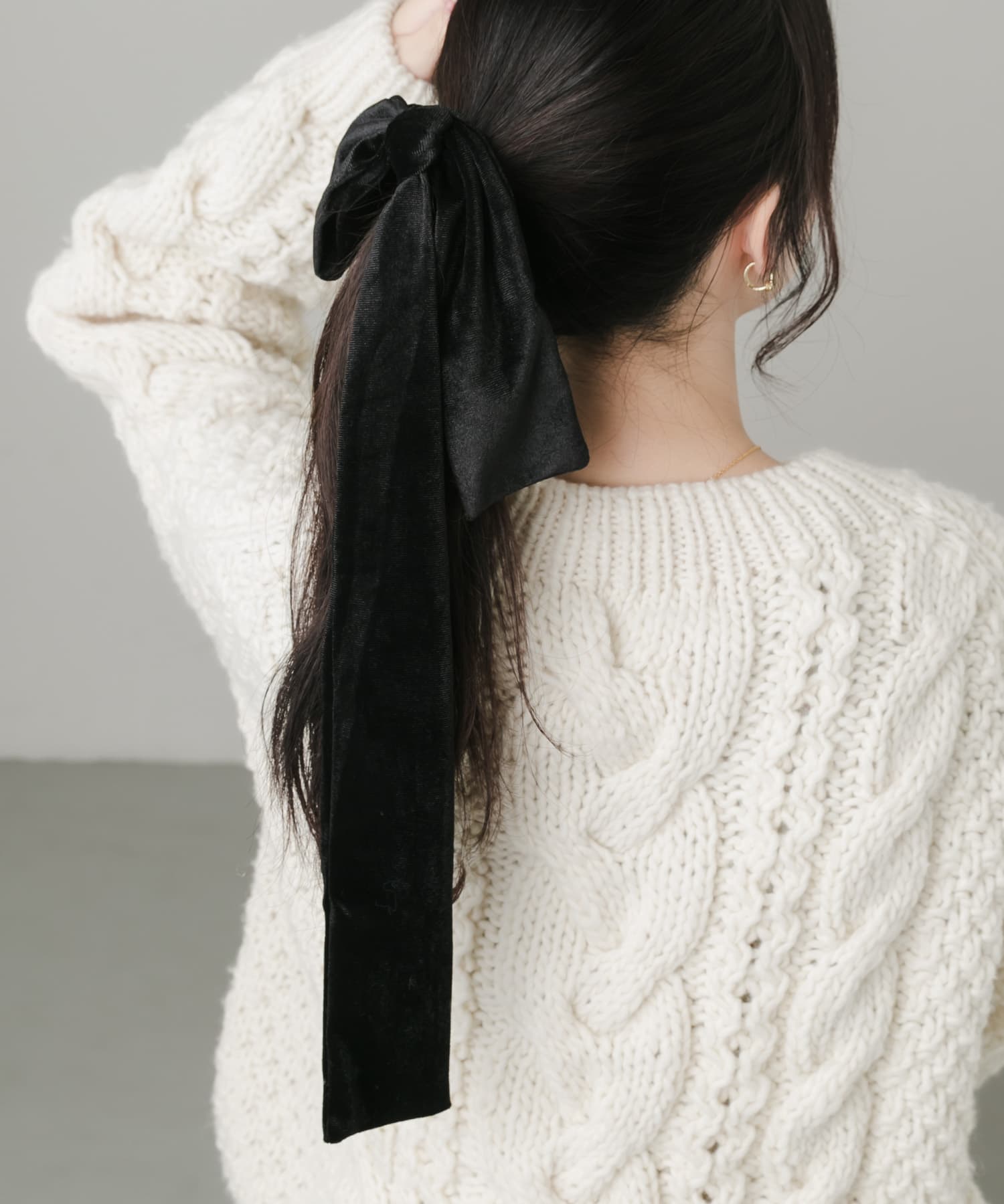 『WEB/一部店舗限定』ベロアビッグリボンヘアカフセット BLK -