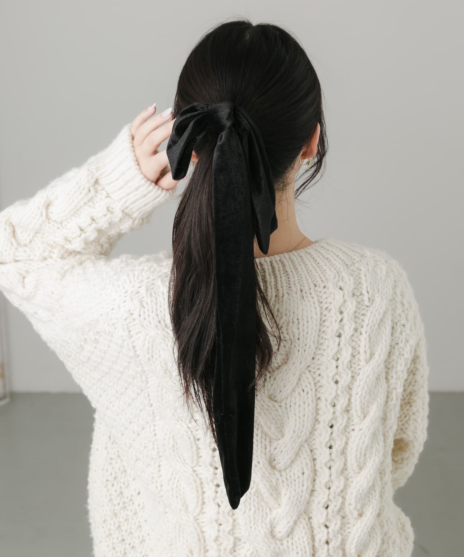 『WEB/一部店舗限定』ベロアビッグリボンヘアカフセット BLK -