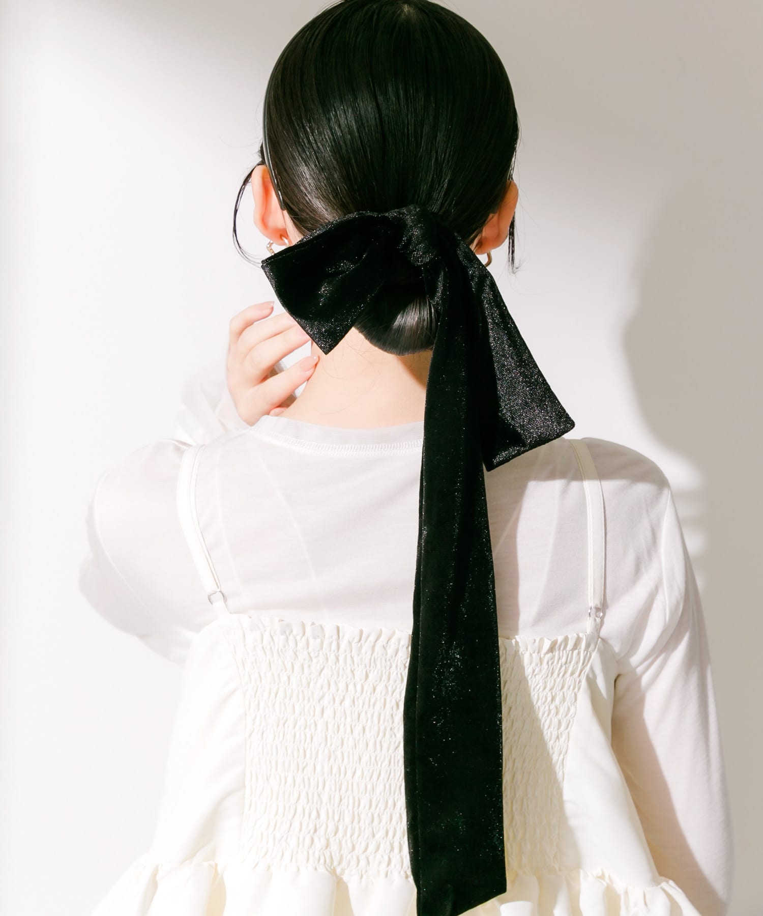 『WEB/一部店舗限定』ベロアビッグリボンヘアカフセット BLK -