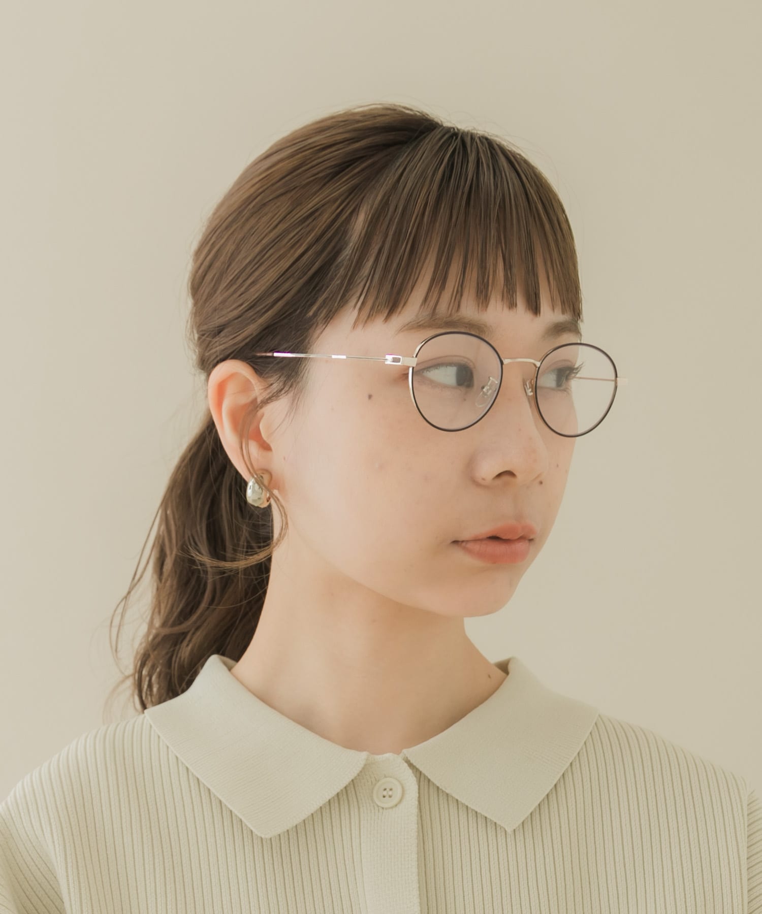 オーバルフレームダテメガネ GLD/BLK -