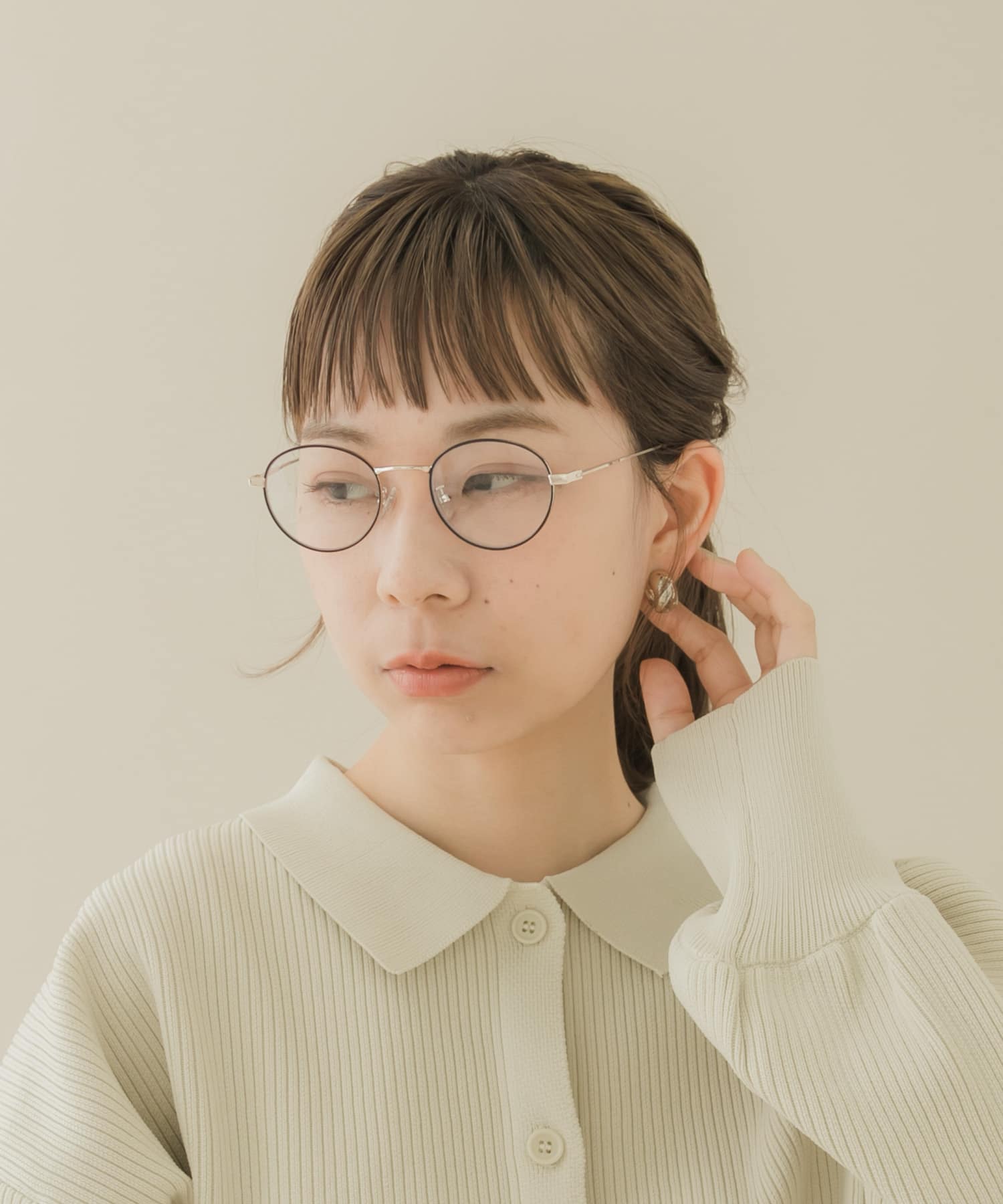 オーバルフレームダテメガネ GLD/BLK -