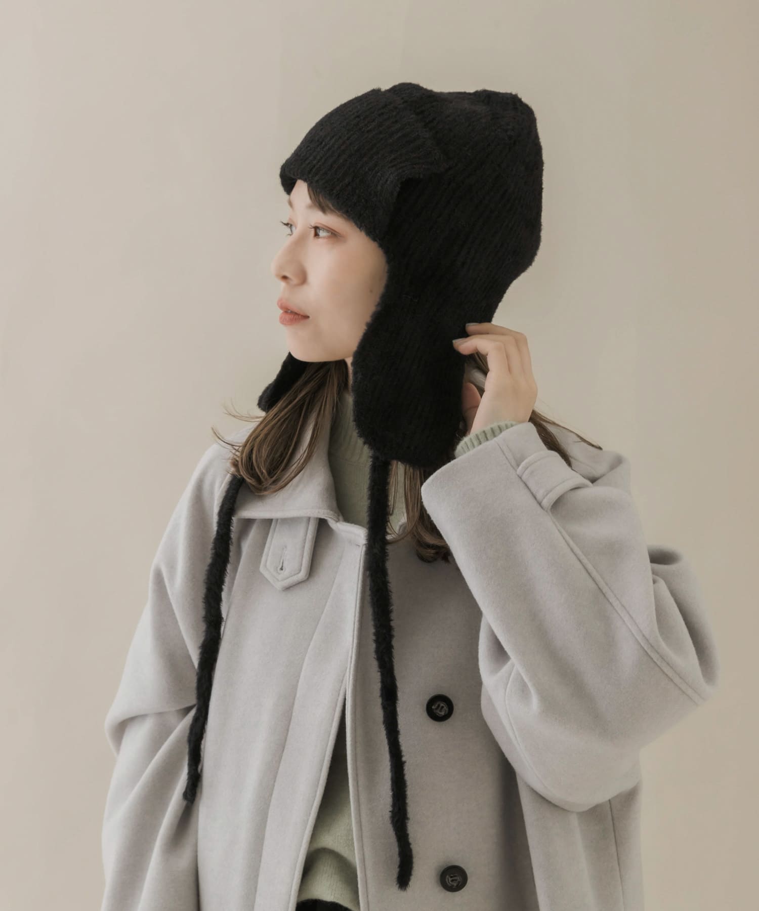 シャギーニットフライトキャップ BLK -