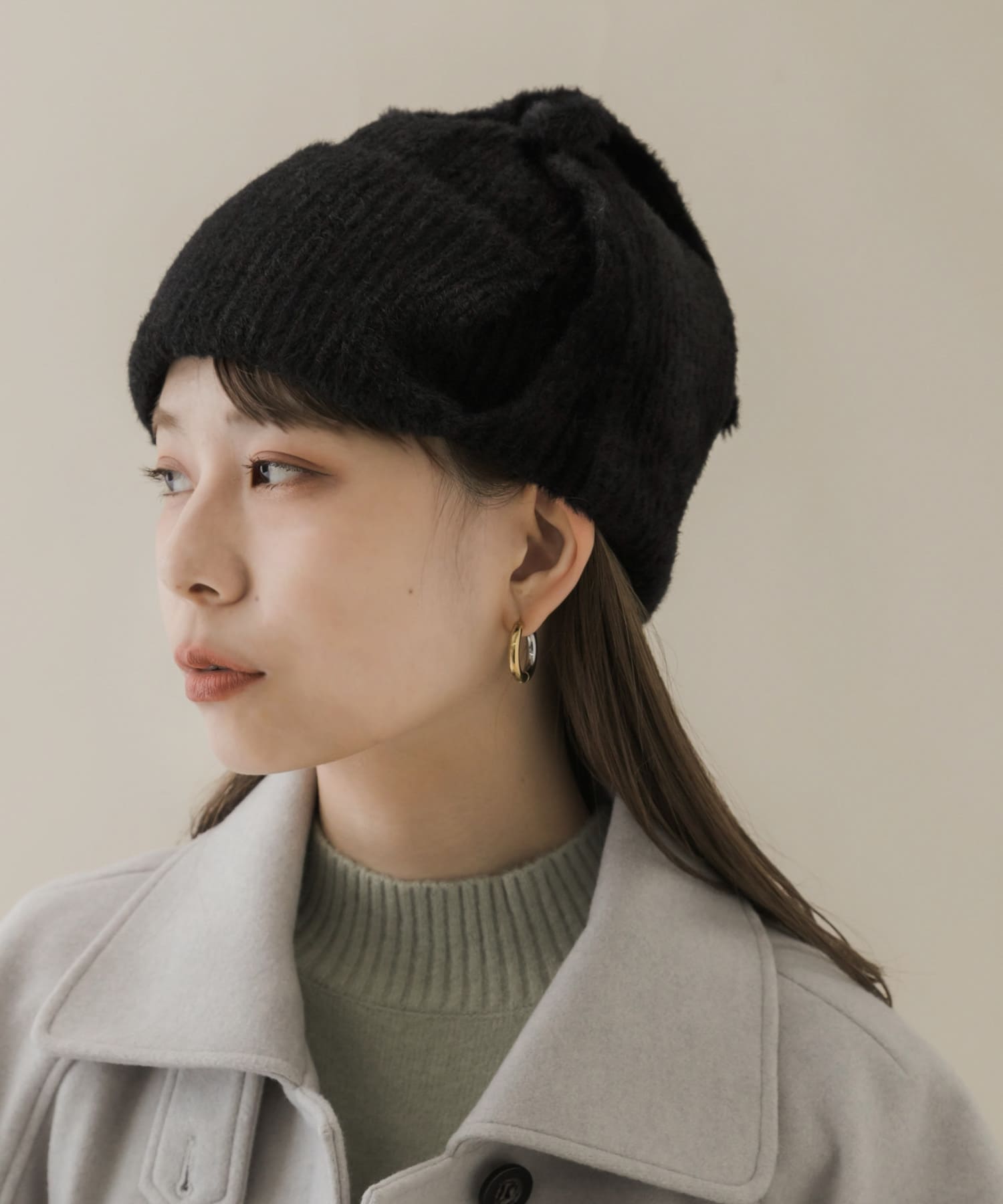 シャギーニットフライトキャップ BLK -
