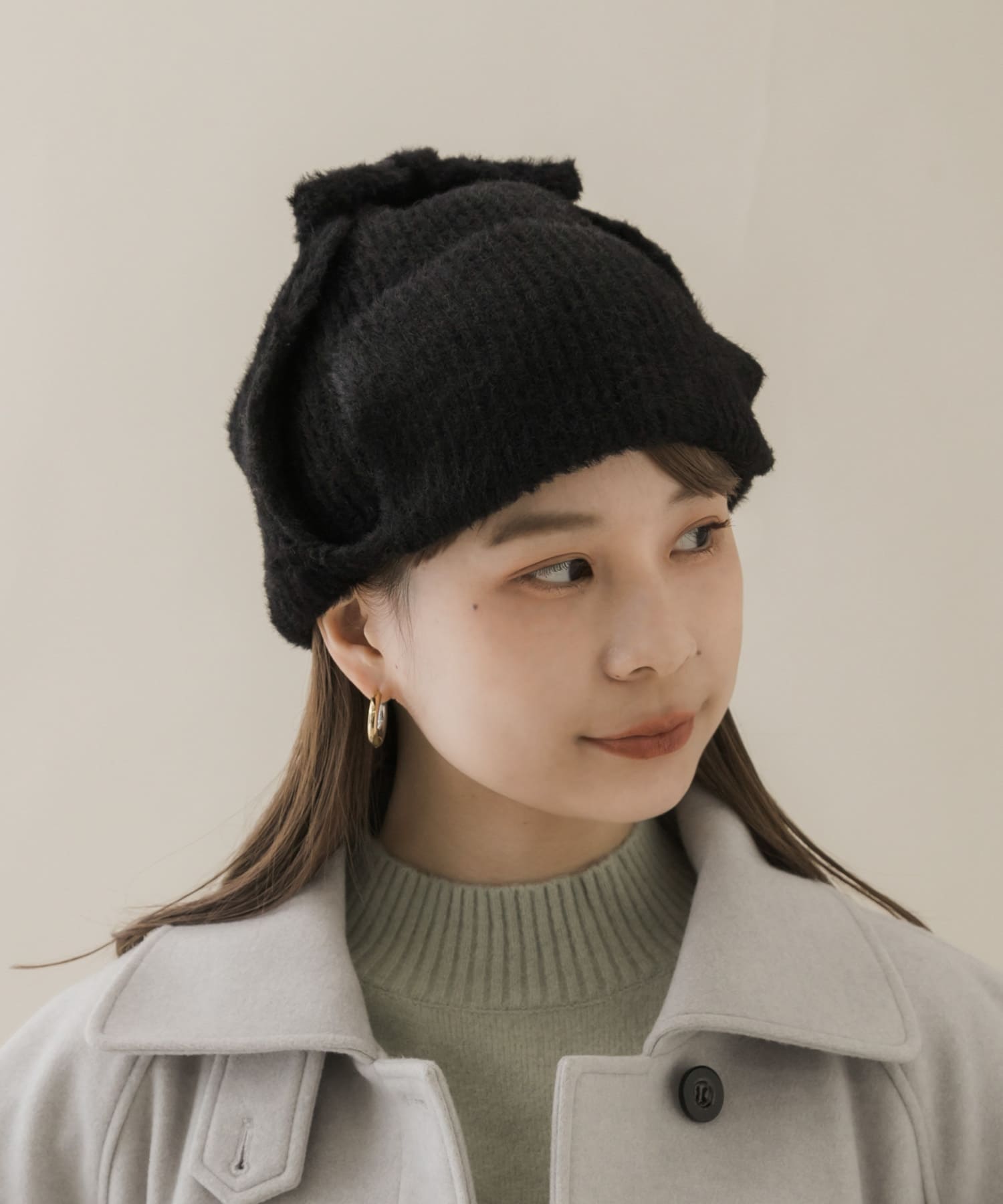シャギーニットフライトキャップ BLK -