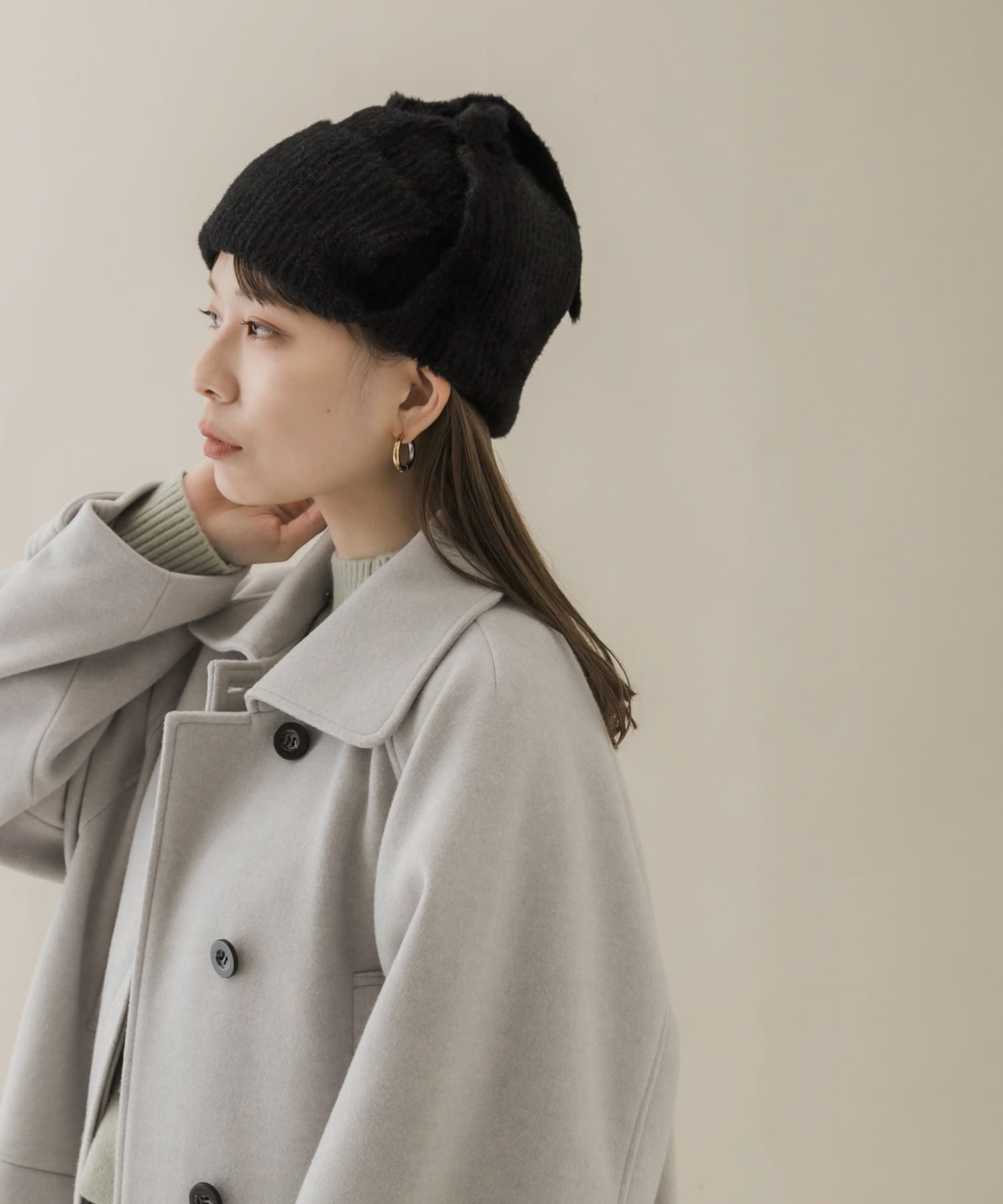 シャギーニットフライトキャップ BLK -