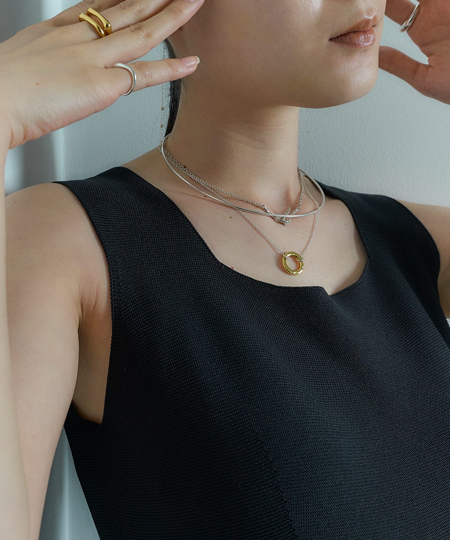 SMELLY so’　plate ring necklace SL/GD -