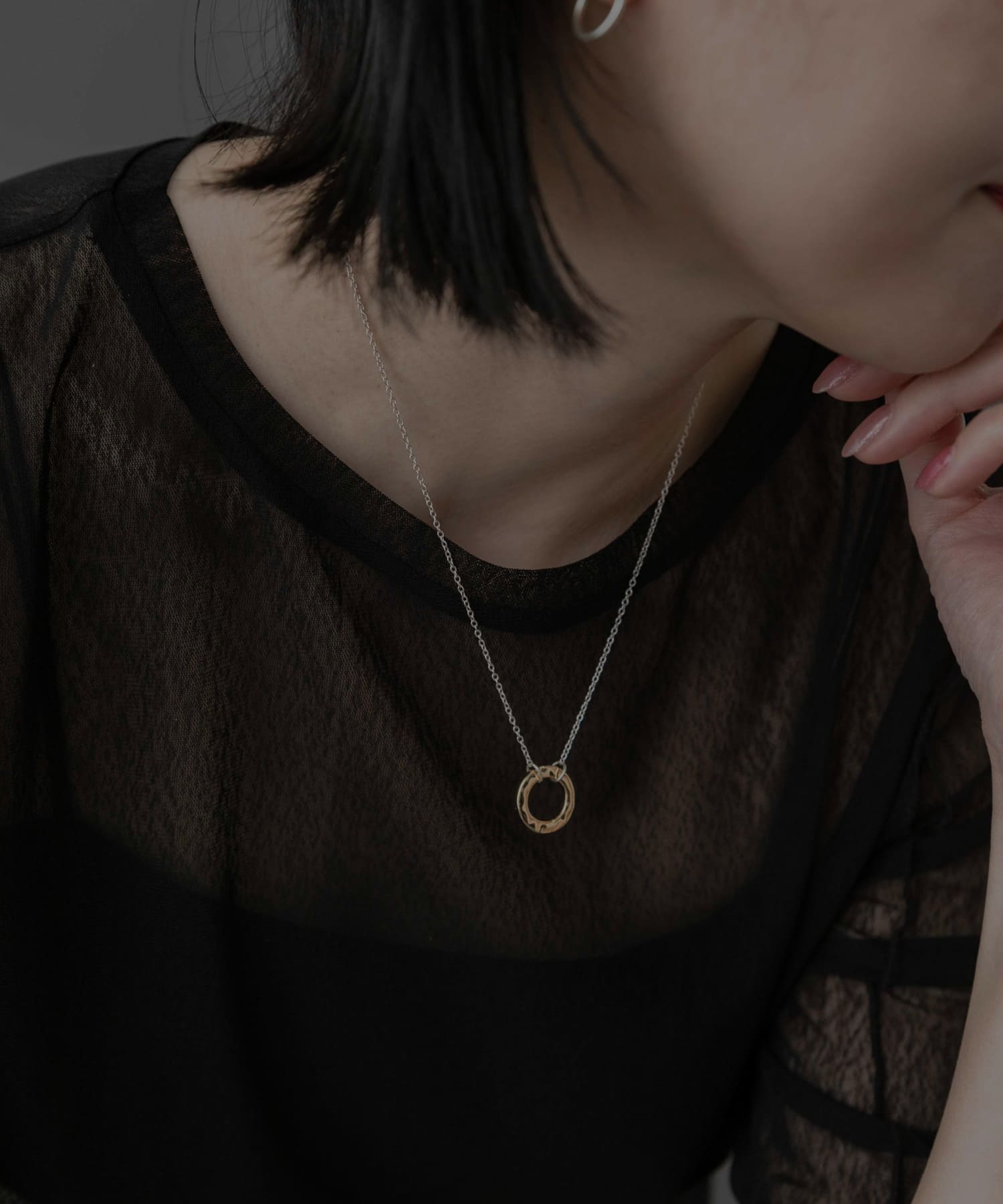 SMELLY so’　plate ring necklace SL/GD -