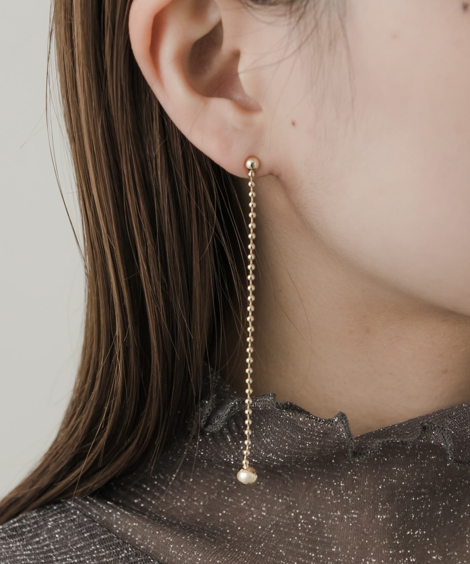 ボールチェーンロングピアス GLD -
