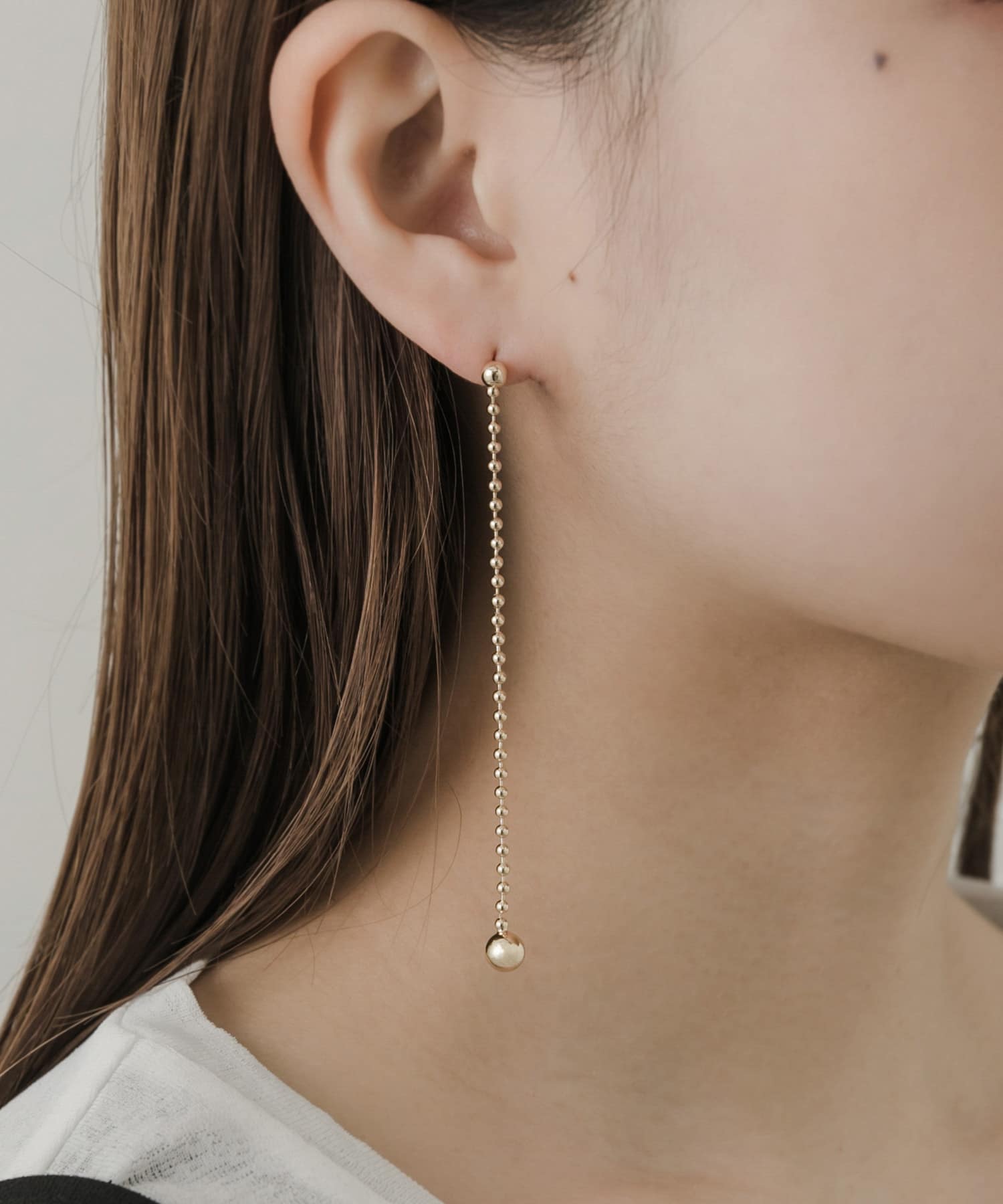 ボールチェーンロングピアス GLD -
