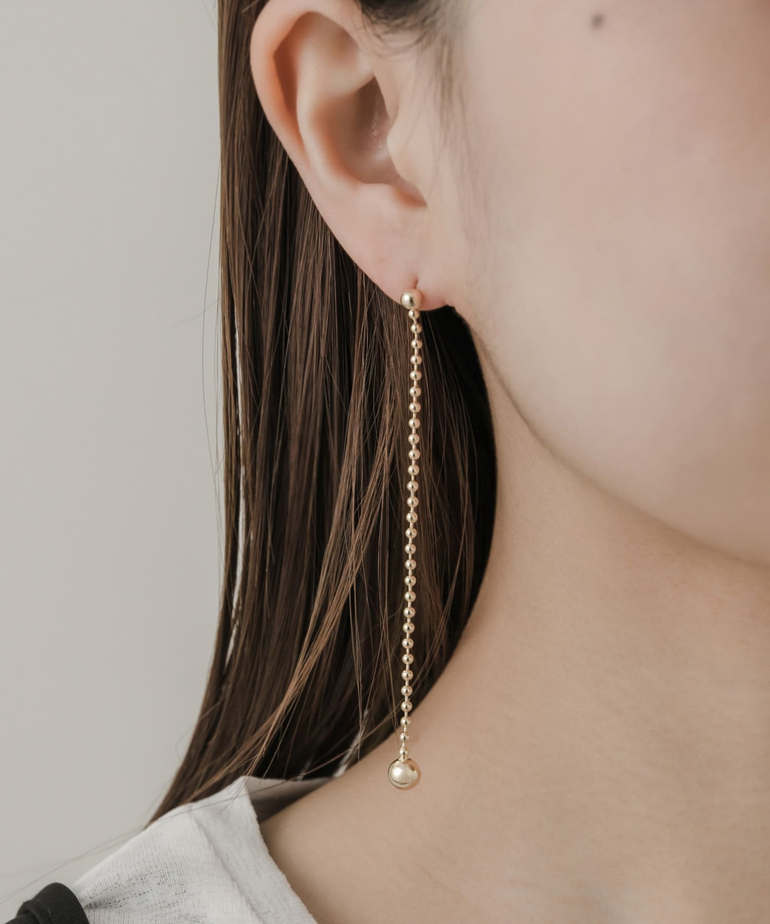 ボールチェーンロングピアス GLD -