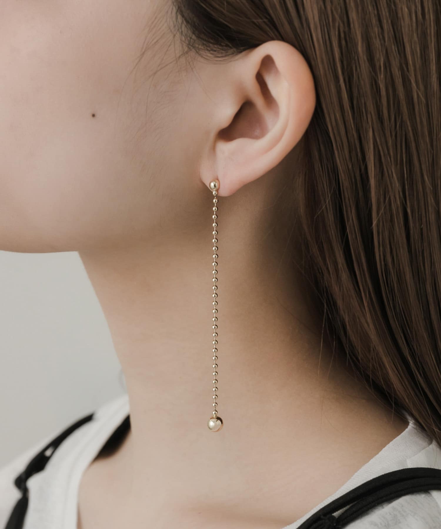 ボールチェーンロングピアス GLD -
