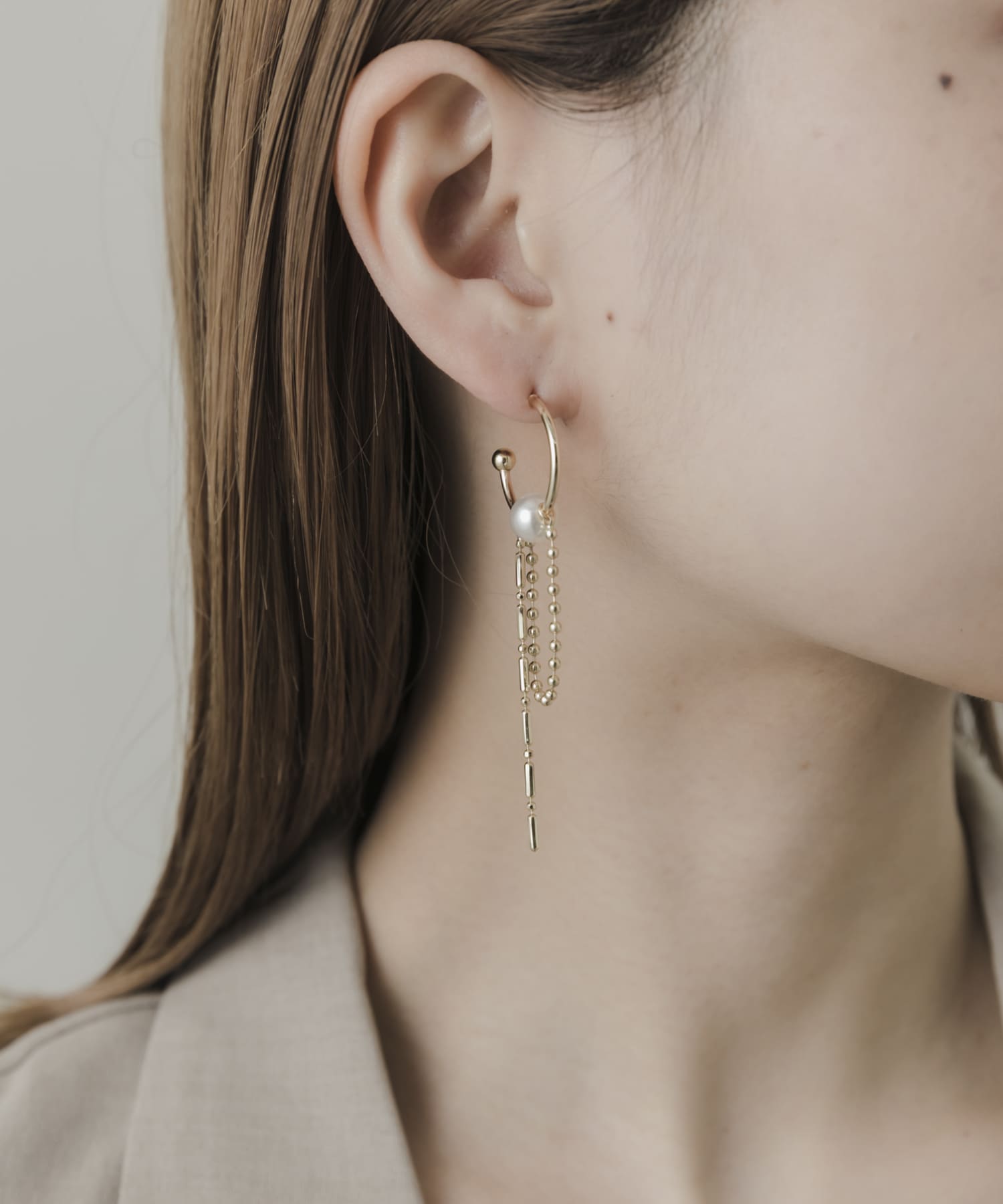 チェーンコンビアシンメトリーピアス GLD -