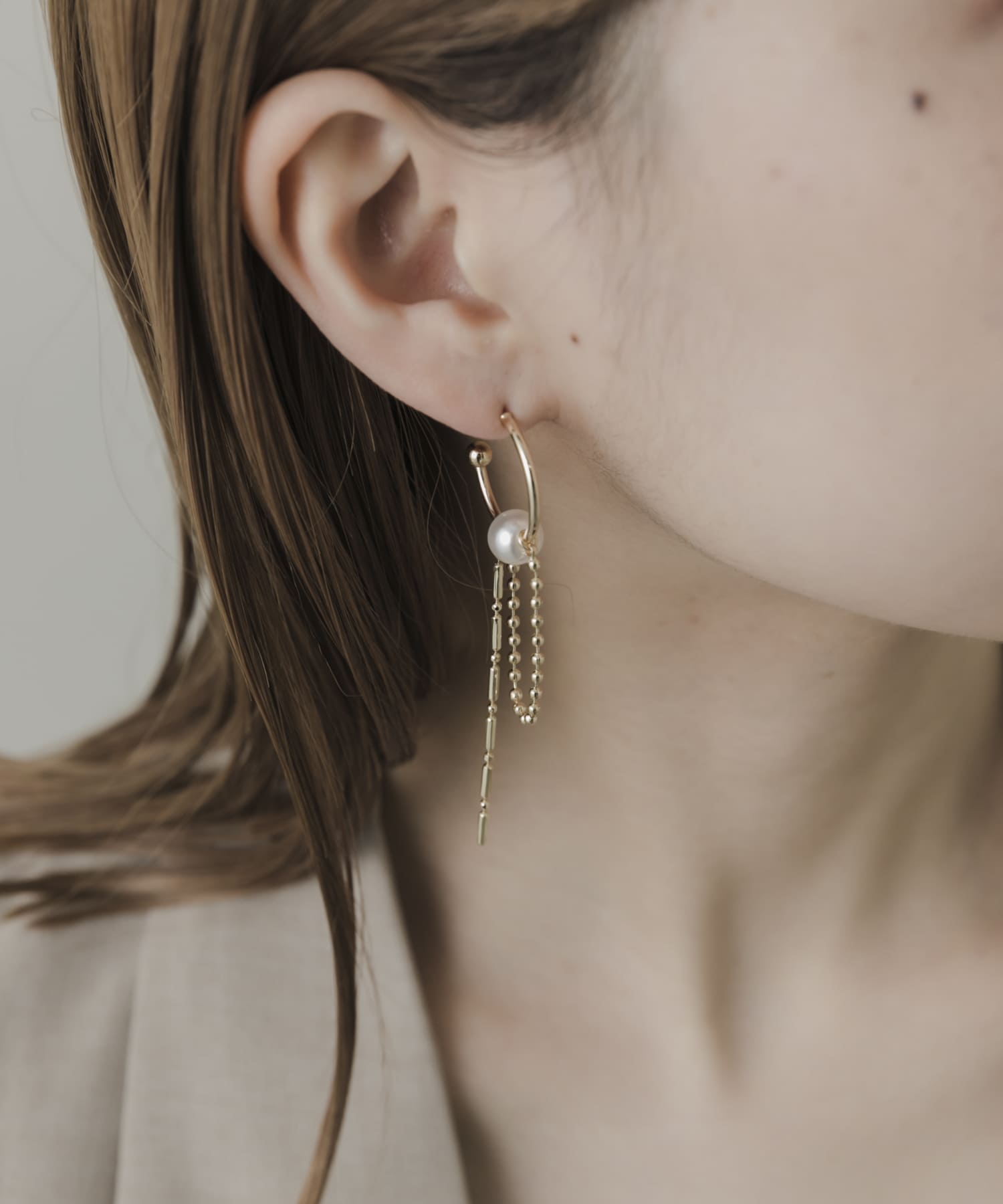 チェーンコンビアシンメトリーピアス GLD -