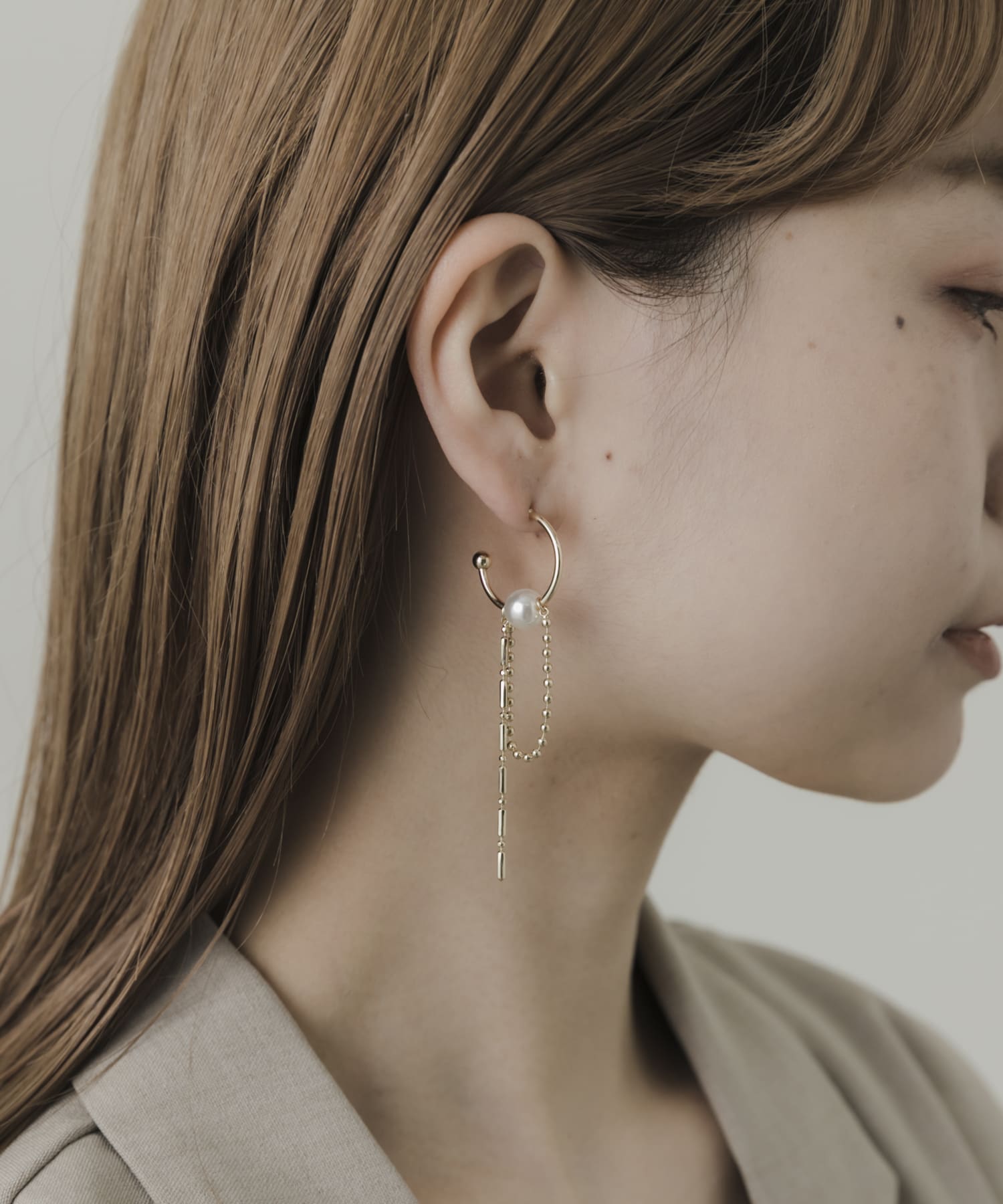 チェーンコンビアシンメトリーピアス GLD -