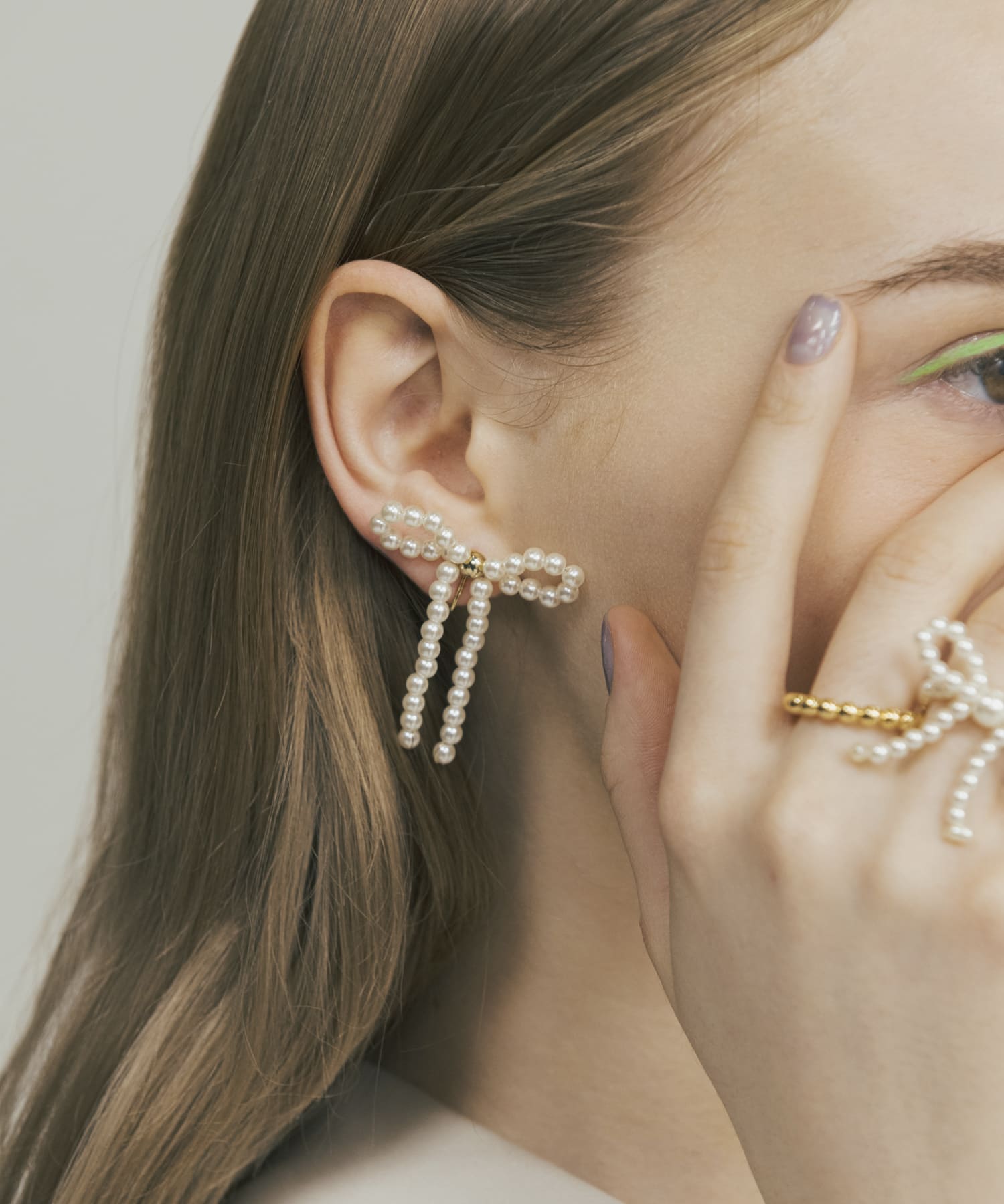 【#1567】パール　リボン　ハンドメイドアクセサリー　ピアス　イヤリング 1567】パール リボン ハンドメイドアクセサリー ピアス イヤリング