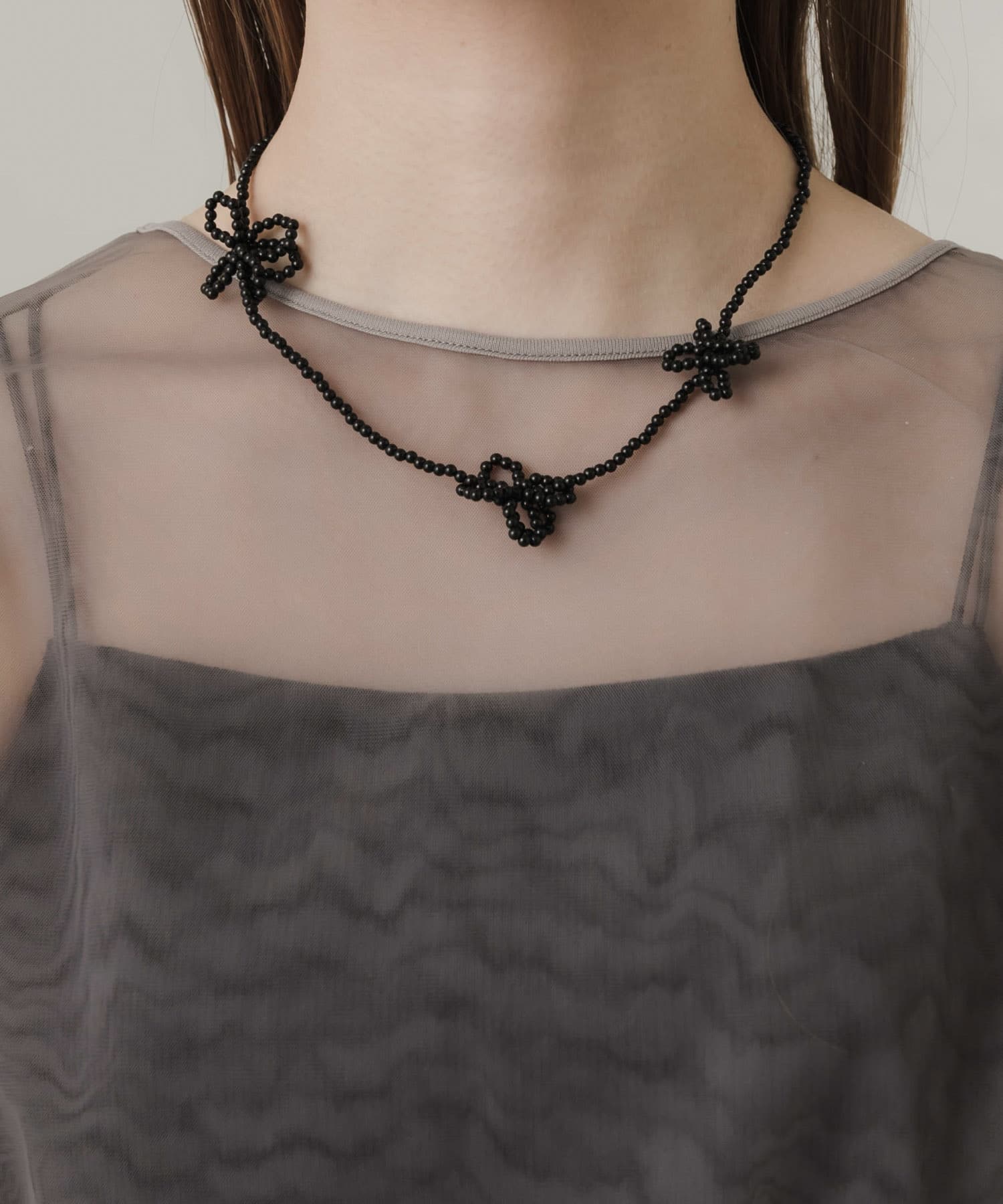 ビーズフラワーネックレス BLK -