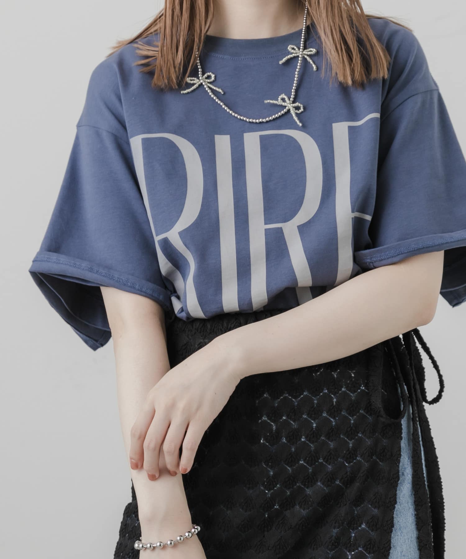 メタルビーズリボンネックレス SLV -