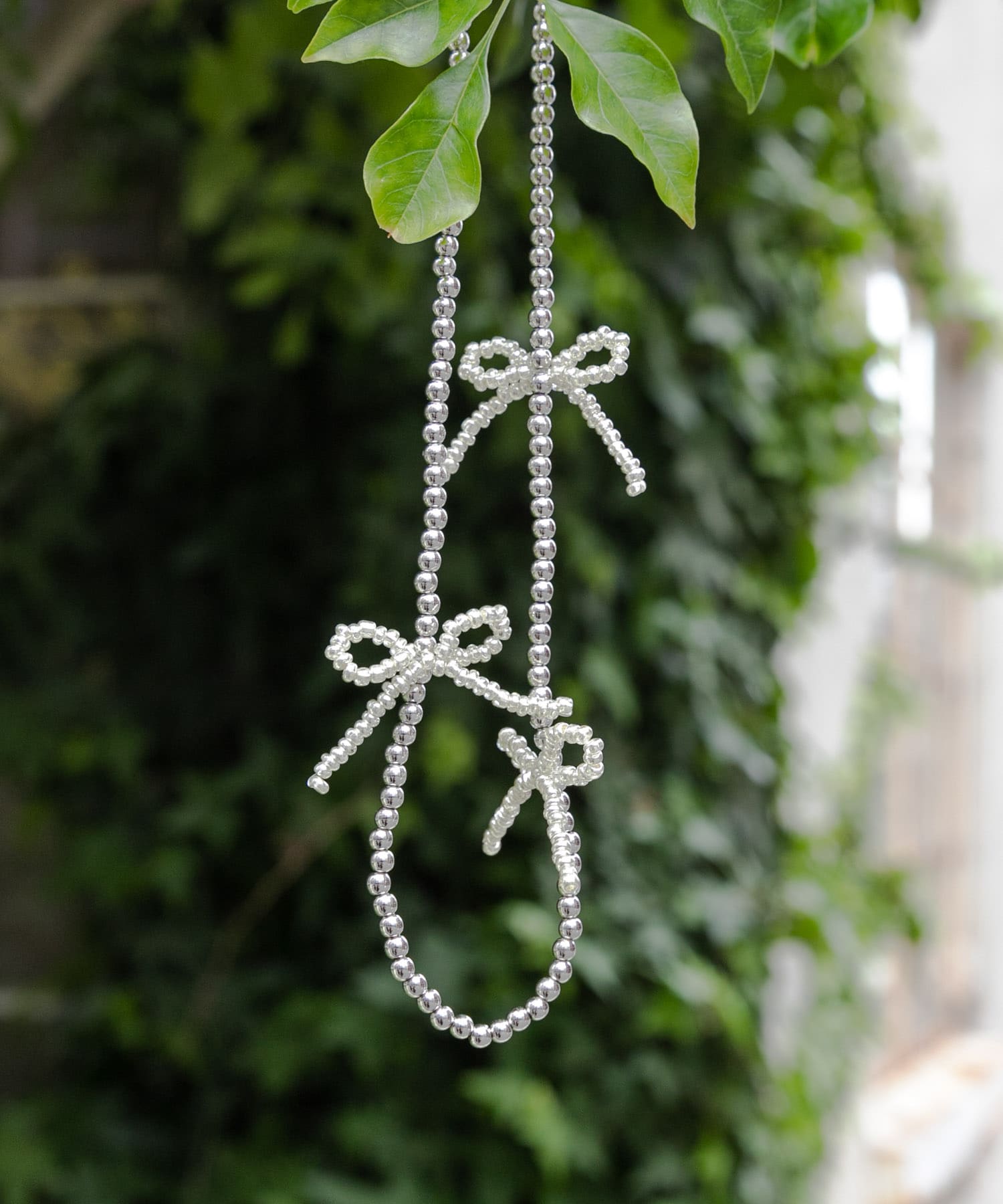 メタルビーズリボンネックレス SLV -