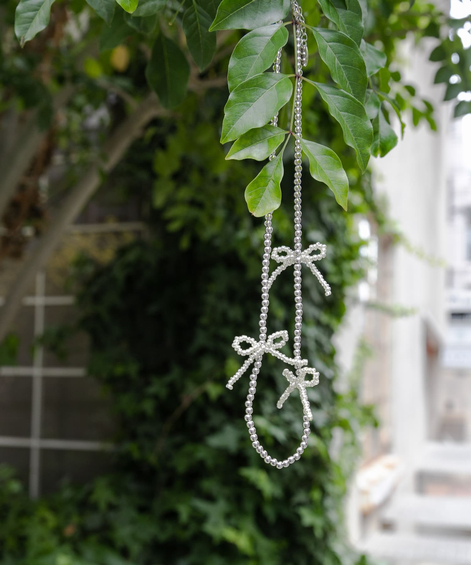 メタルビーズリボンネックレス SLV -