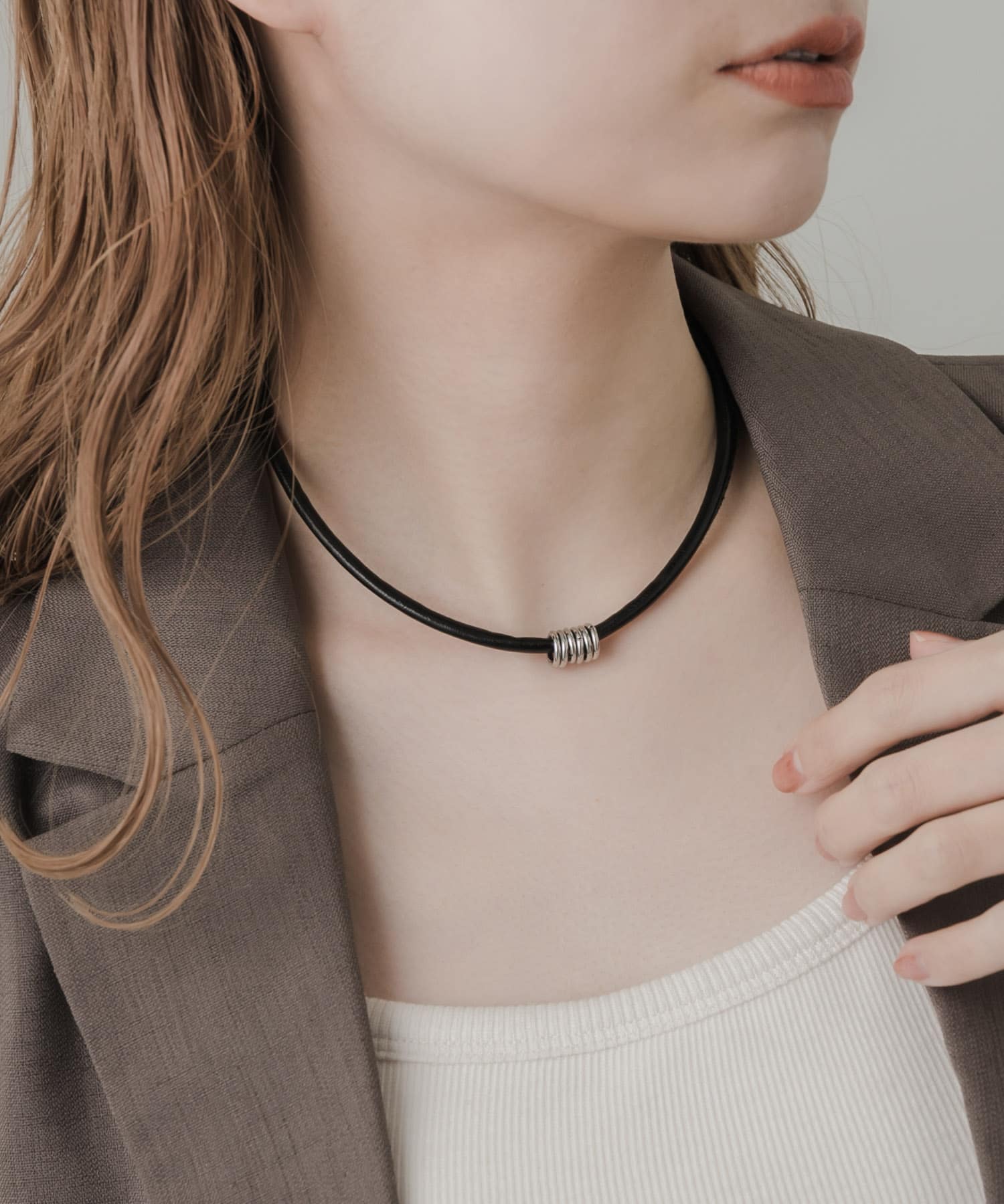 メタルリングコードチョーカー BLK -