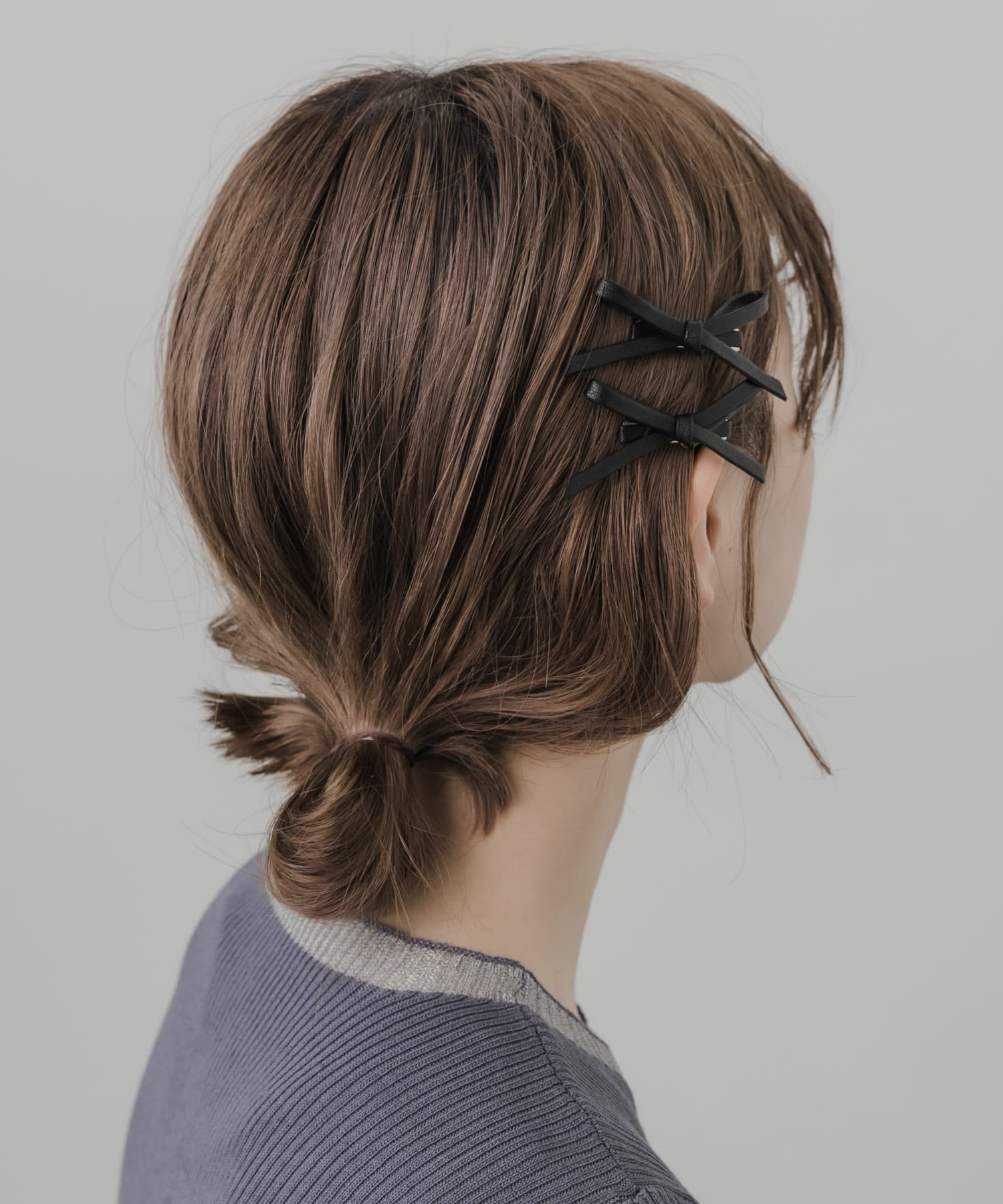 フェイクレザーリボン2セットピン BLK -