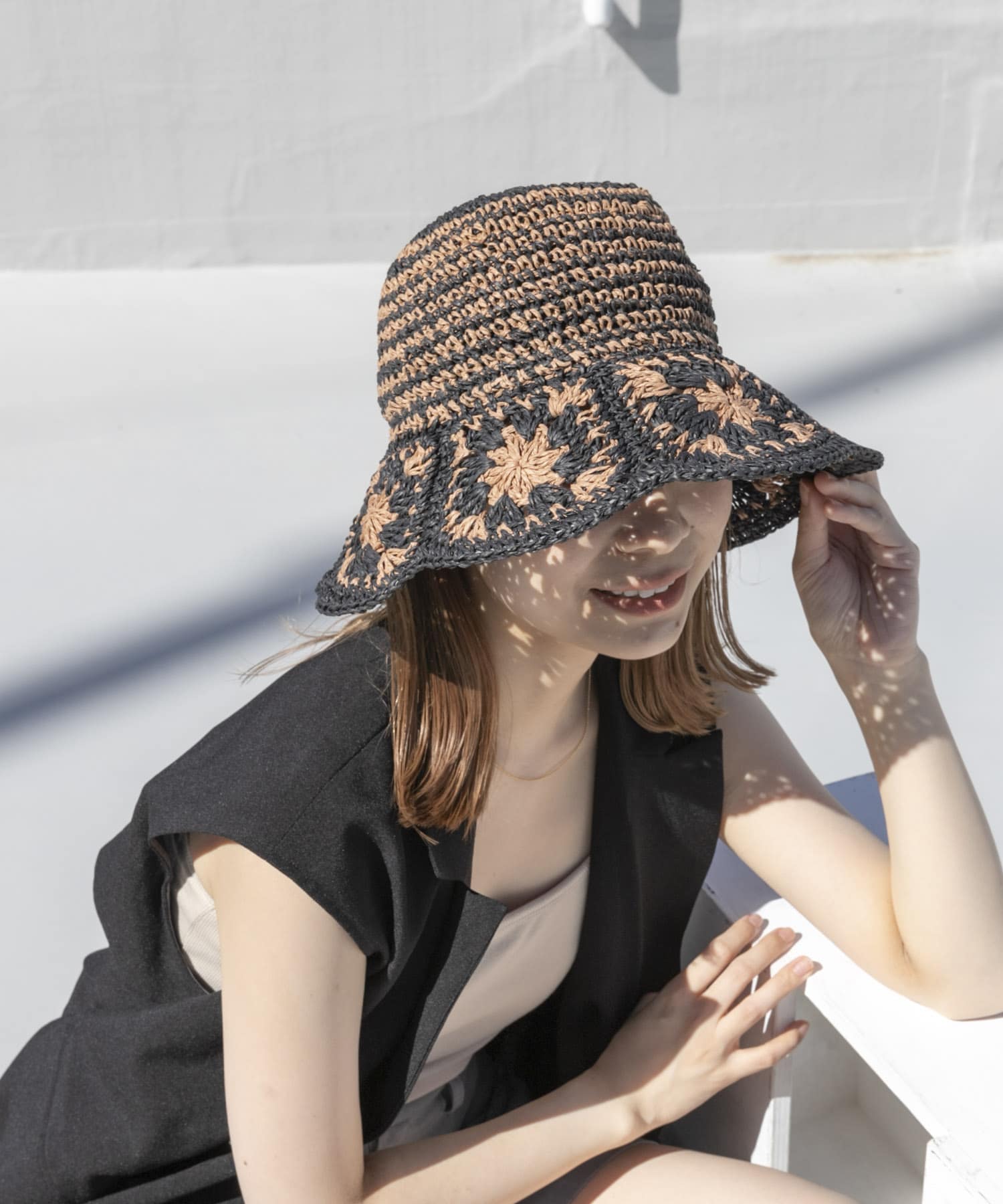 クロシェモチーフペーパーハット BLK/BEG -