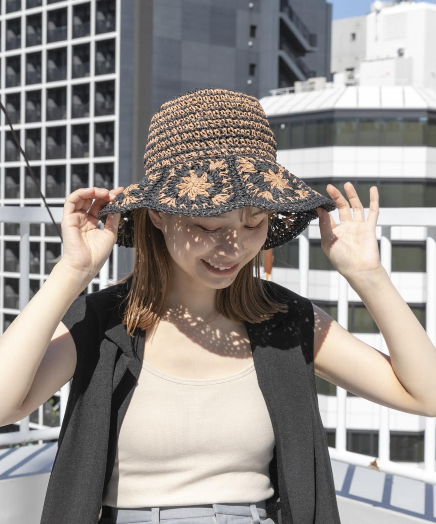 クロシェモチーフペーパーハット BLK/BEG -