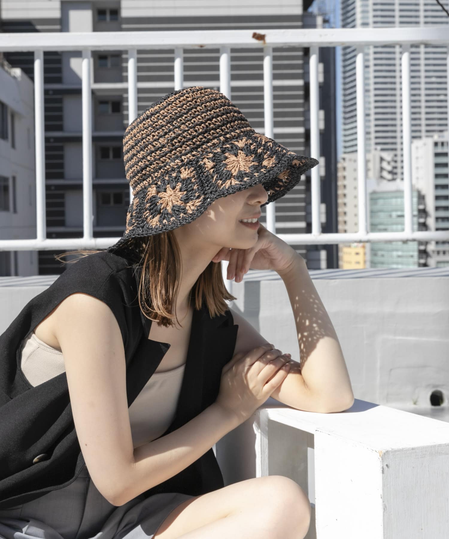クロシェモチーフペーパーハット BLK/BEG -