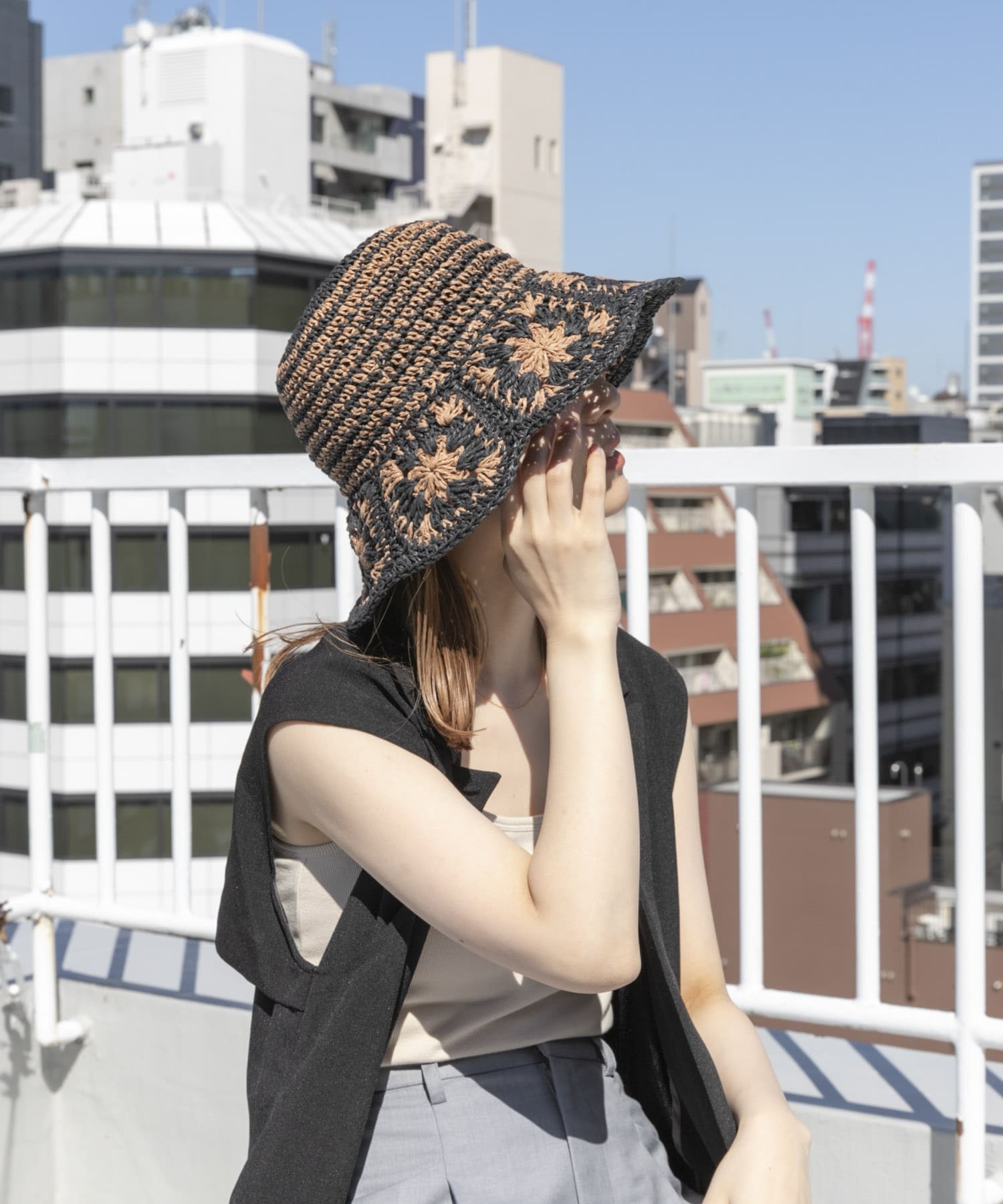 クロシェモチーフペーパーハット BLK/BEG -