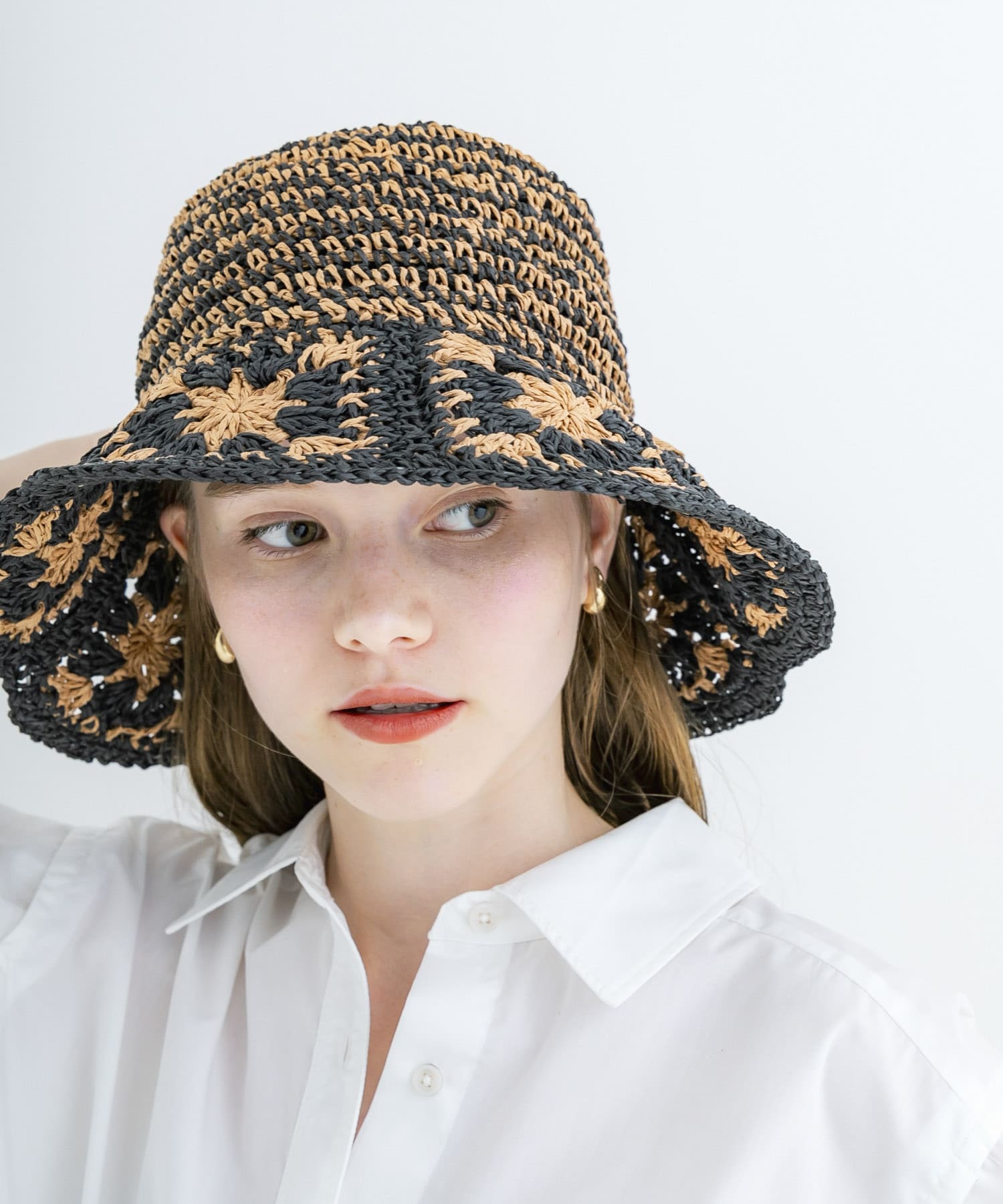 クロシェモチーフペーパーハット BLK/BEG -