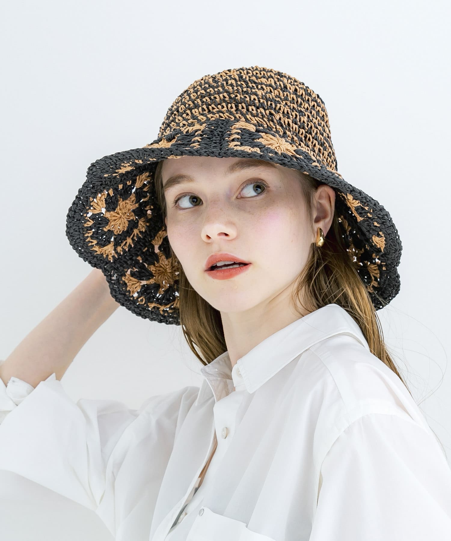 クロシェモチーフペーパーハット BLK/BEG -