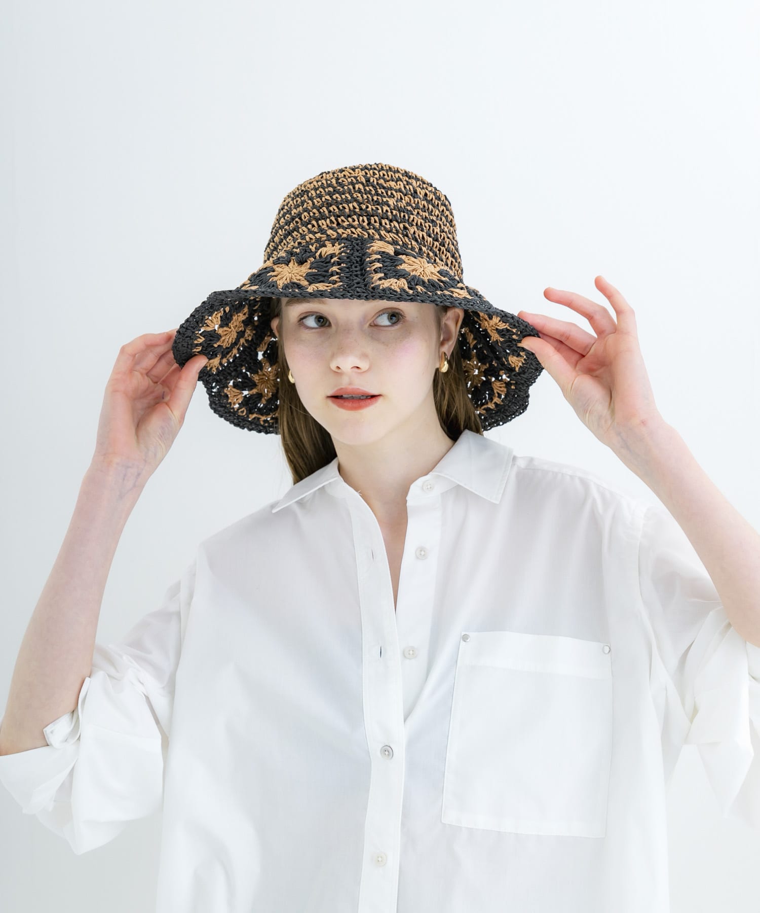 クロシェモチーフペーパーハット BLK/BEG -