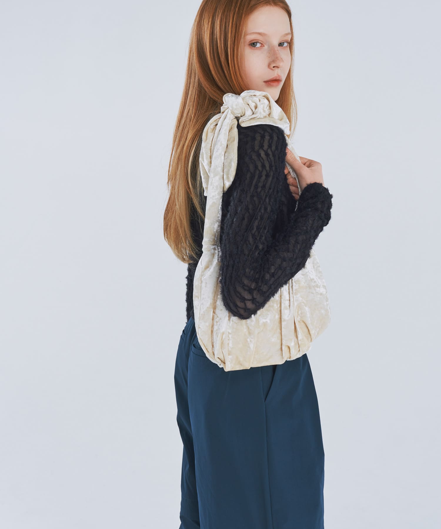 ベロアリボンバッグ BEG -