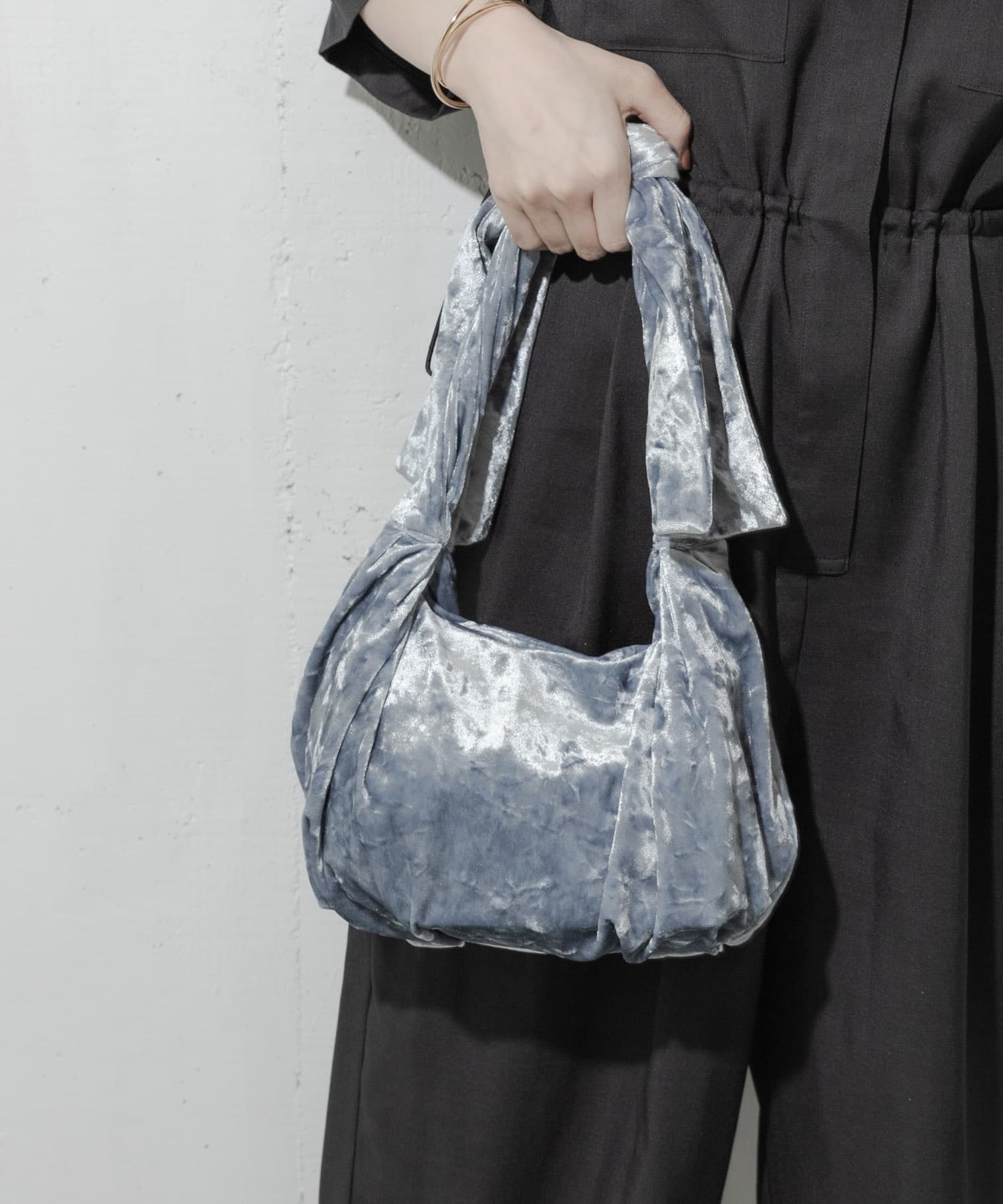 ベロアリボンバッグ GRY -
