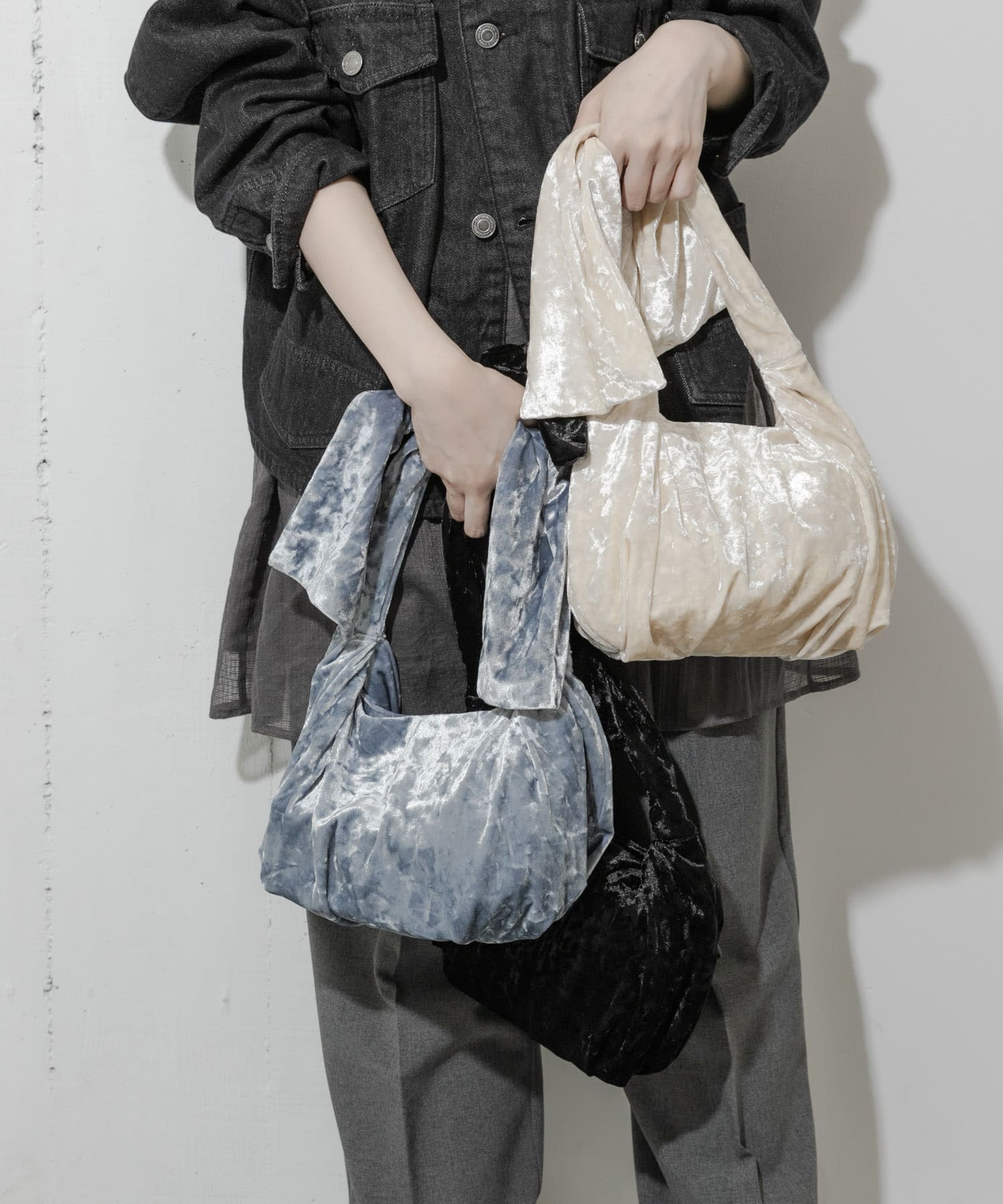 ベロアリボンバッグ GRY -