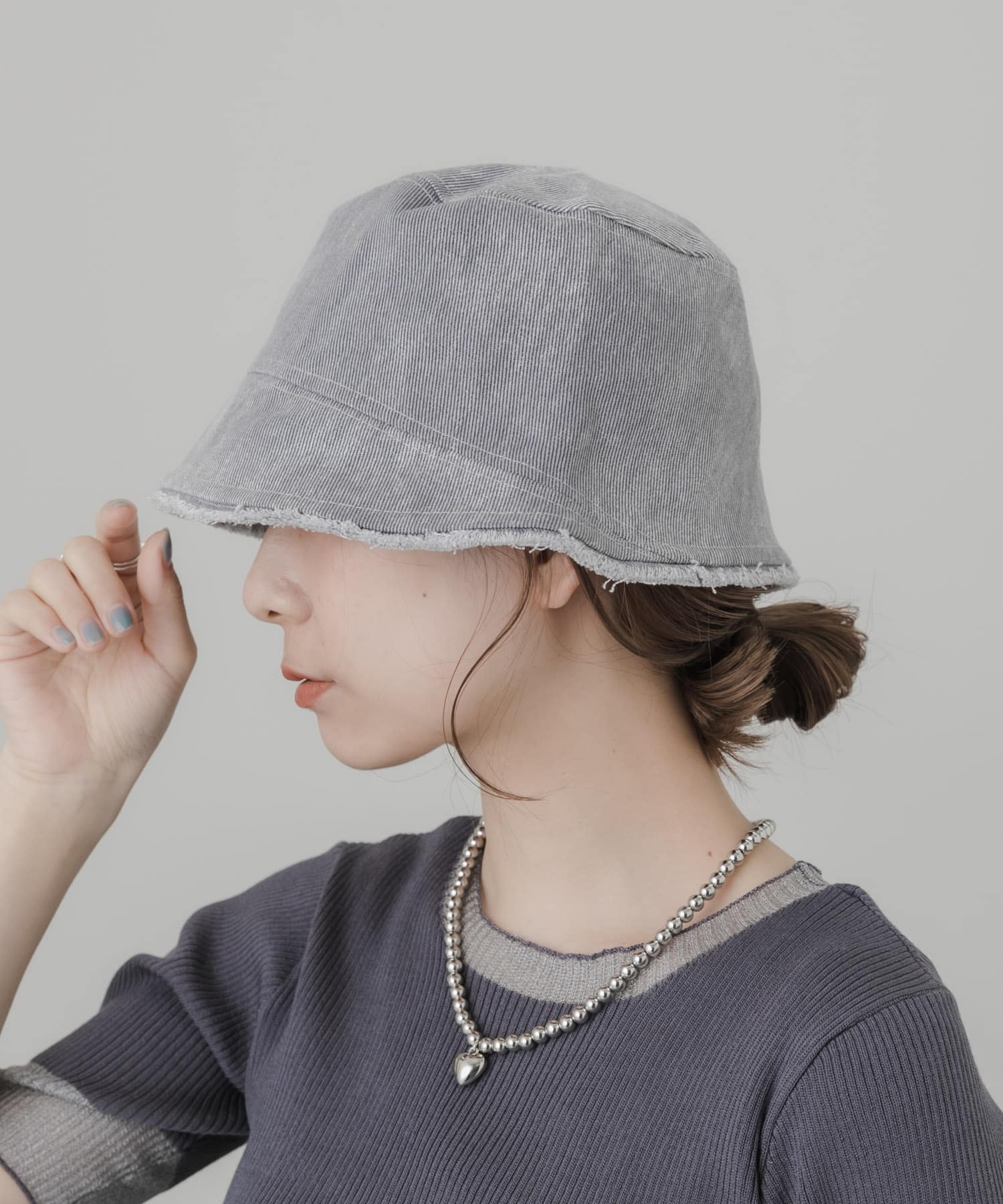 デニムフリンジハット GRY -