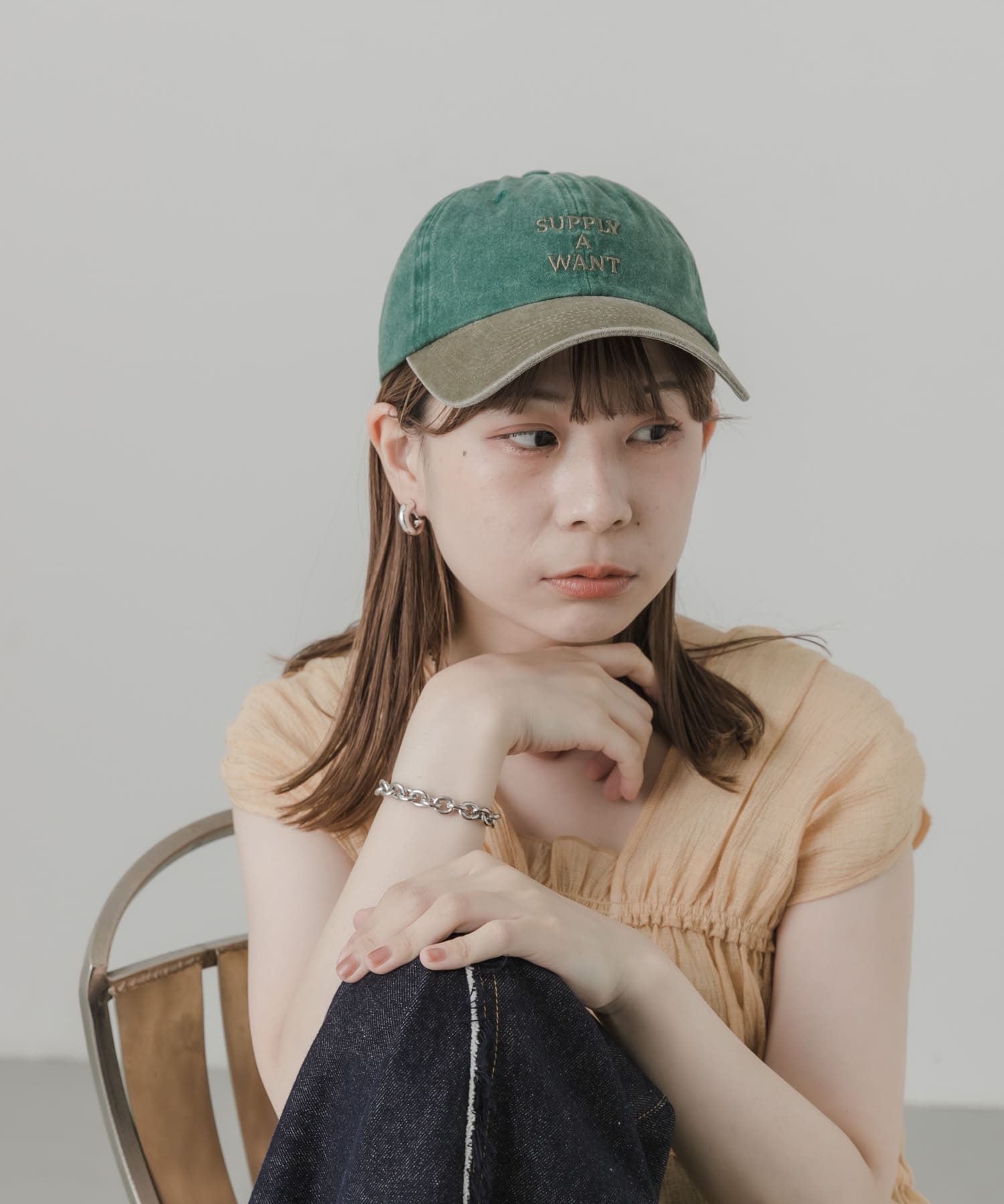 ウォッシュドロゴキャップ GRN/BRN -