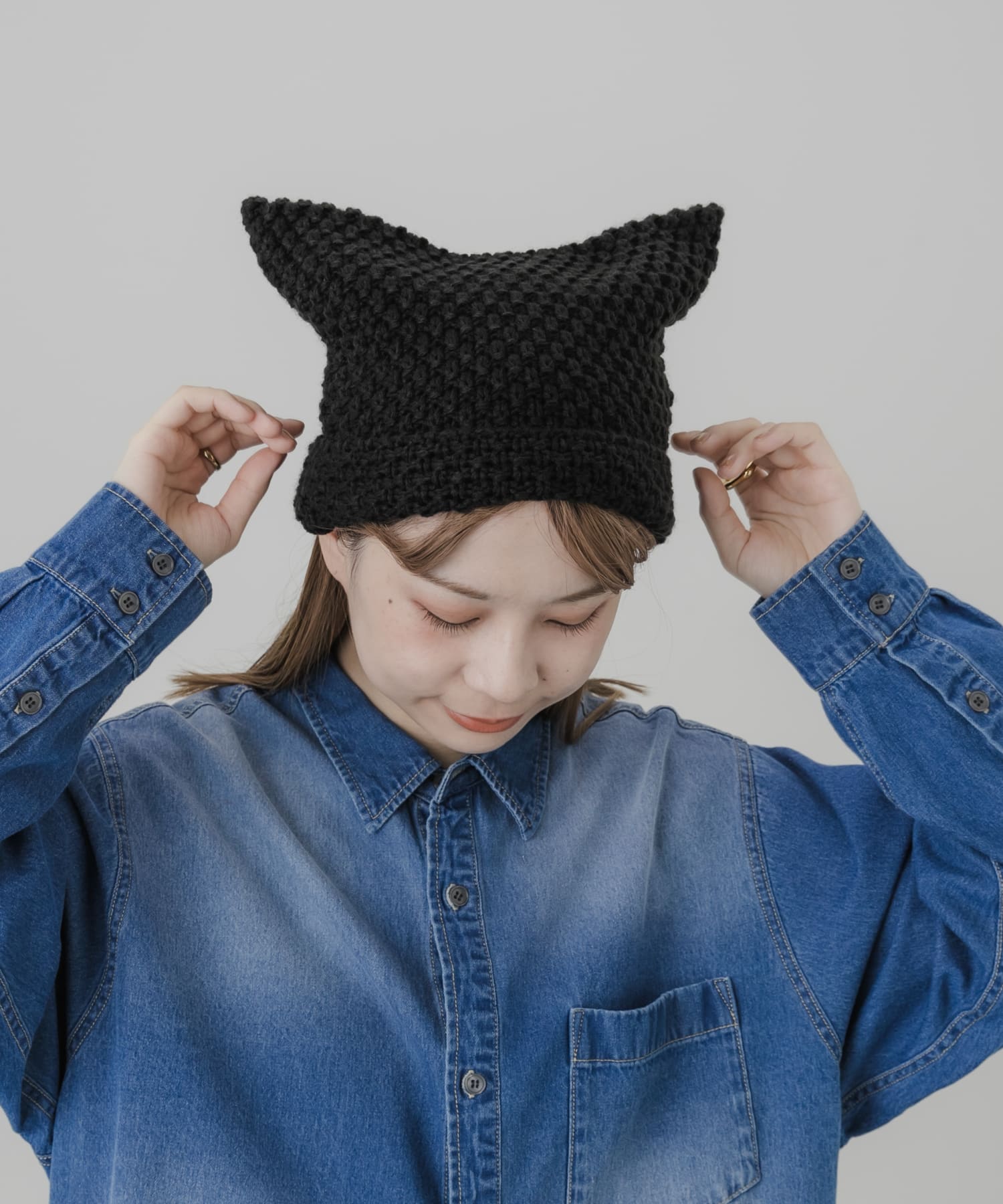 ネコミミワッチキャップ BLK -