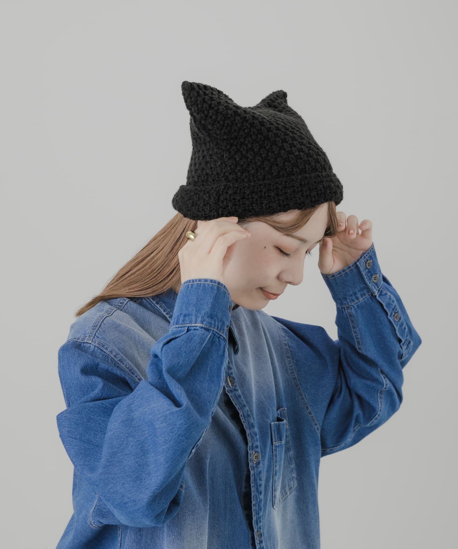 ネコミミワッチキャップ BLK -