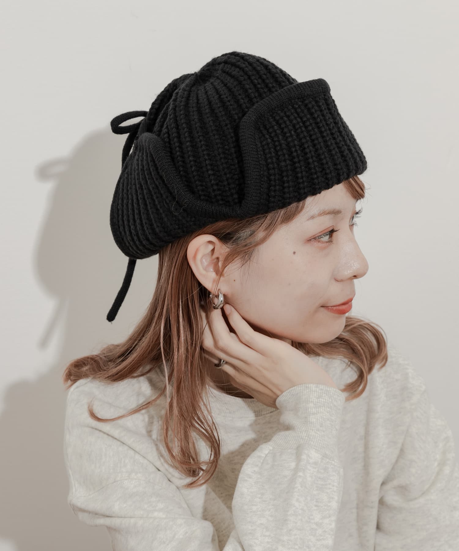 リブニットフライトキャップ CGY -