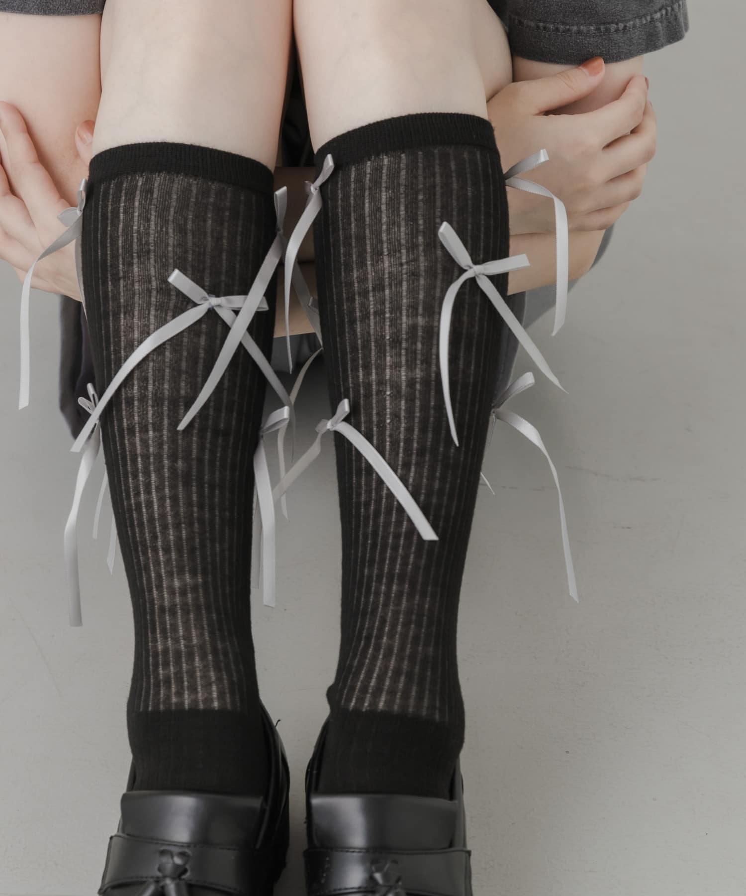 リボンハイソックス BLK 22-25