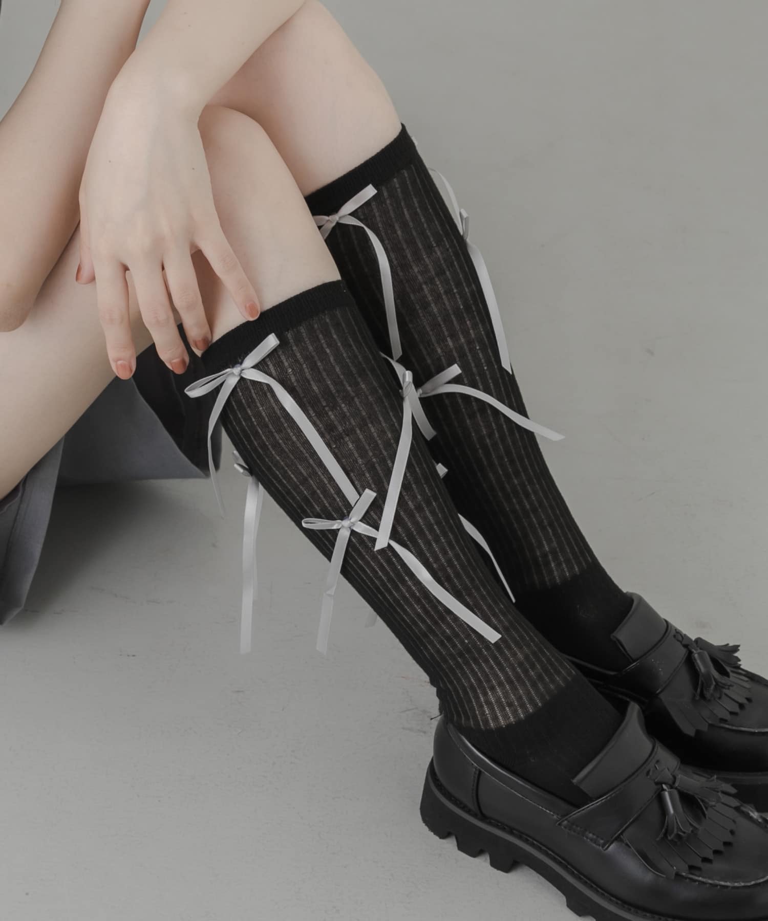 リボンハイソックス BLK 22-25