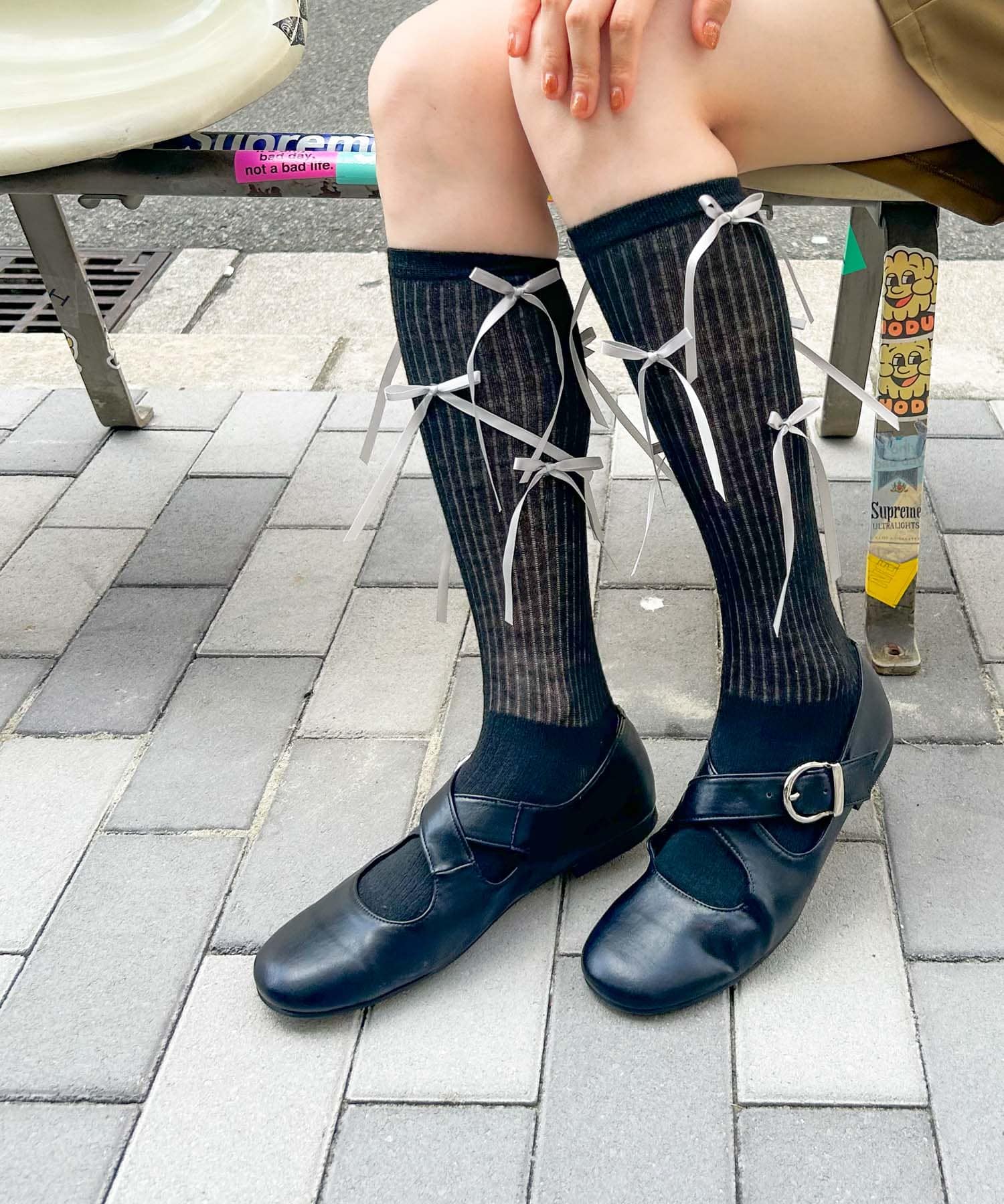 リボンハイソックス BLK 22-25