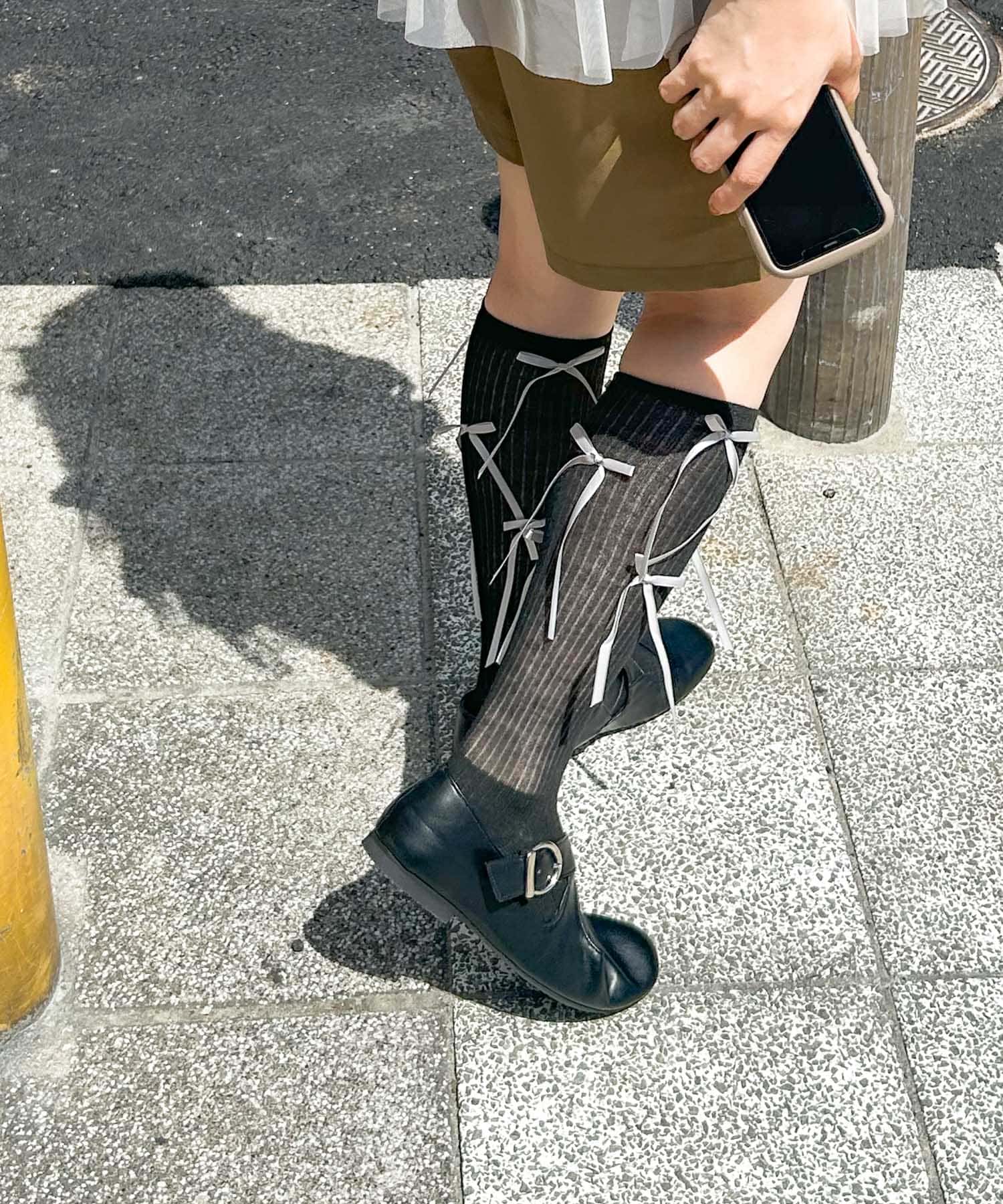 リボンハイソックス BLK 22-25