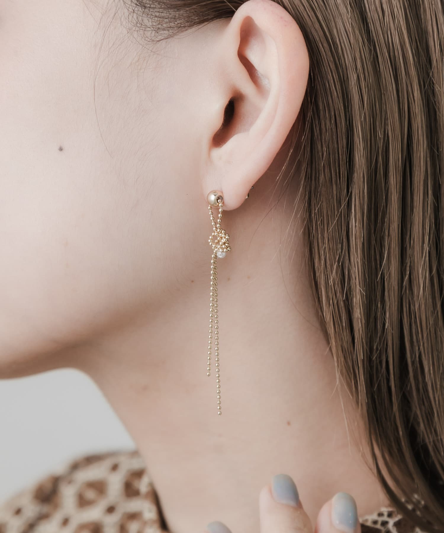 パールタイチェーンピアス GLD -