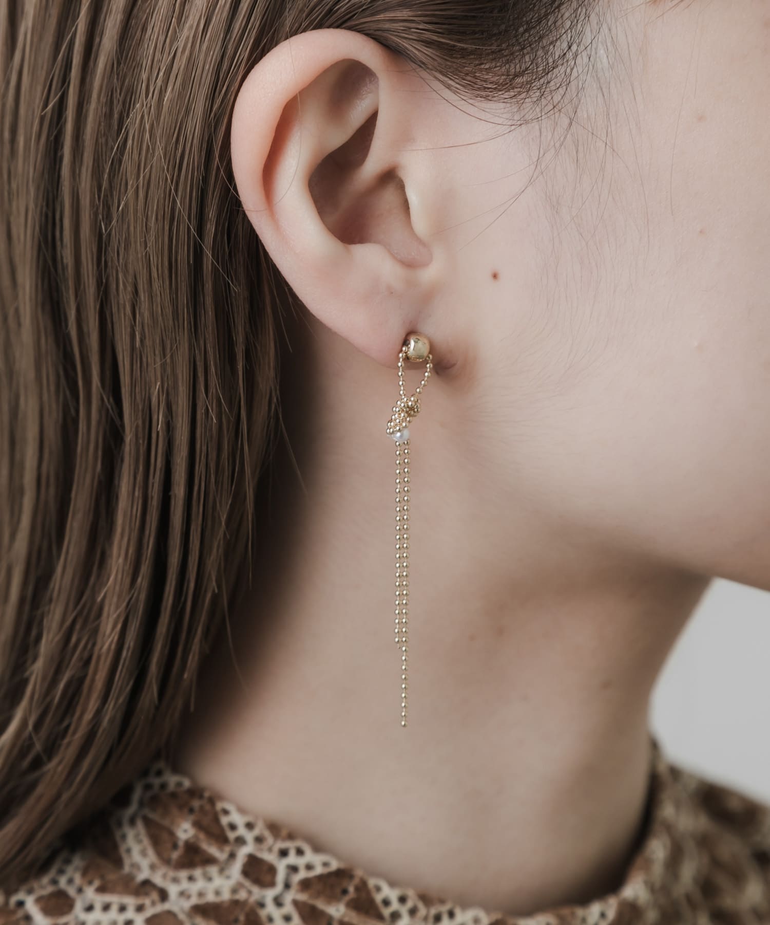 パールタイチェーンピアス GLD -