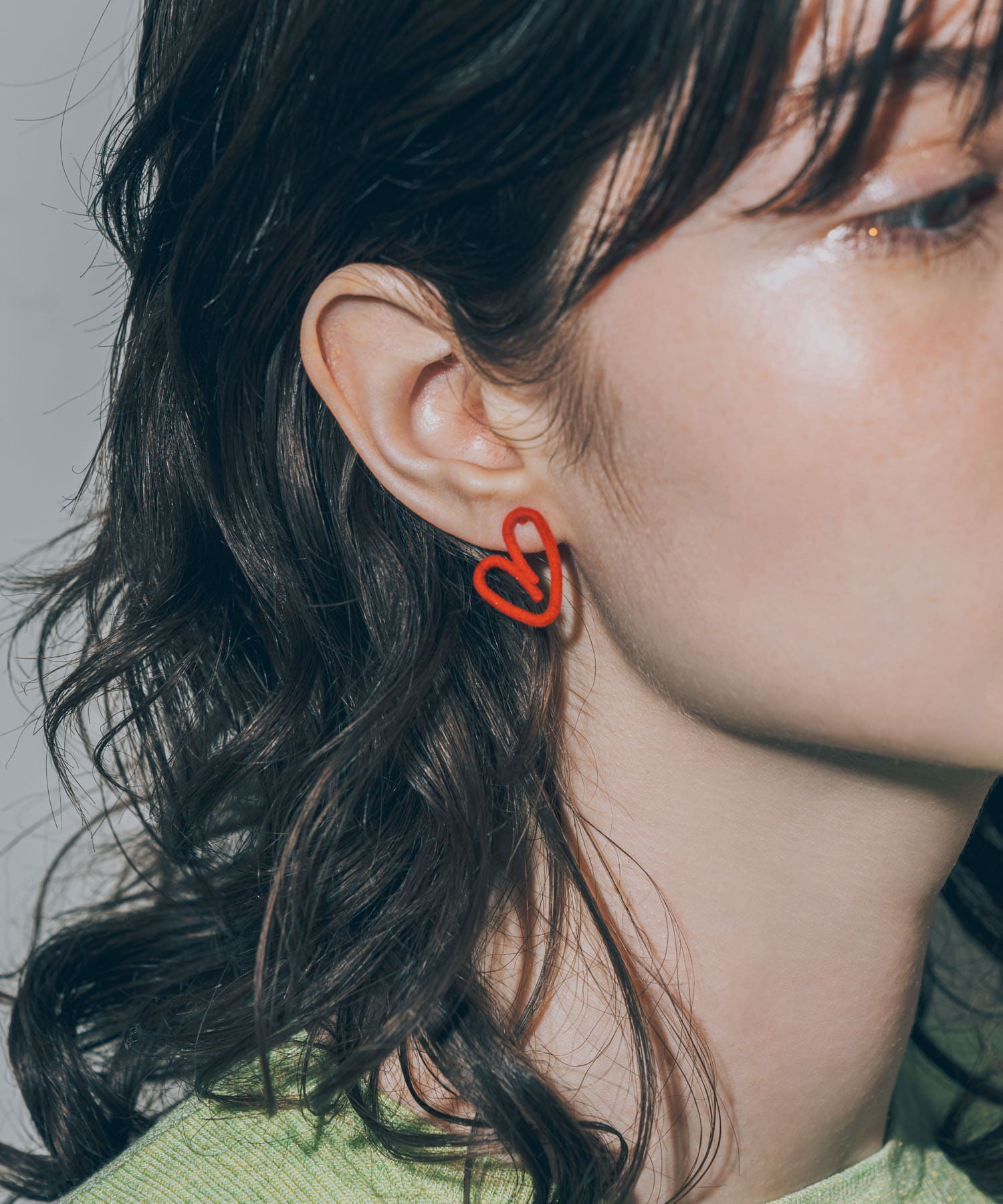 フロッキーハートモチーフピアス RED -